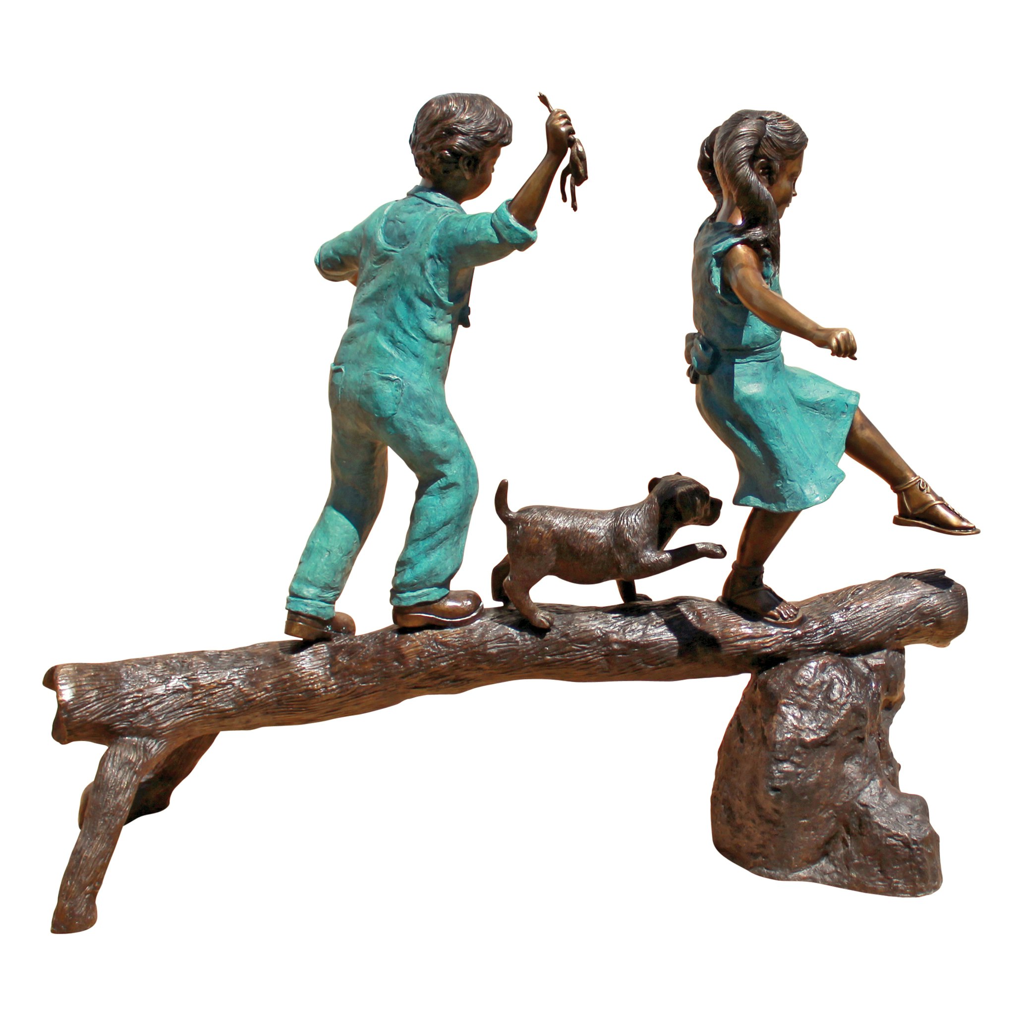 Toscano - The Adventure Boy and Girl on Log Garden Statue