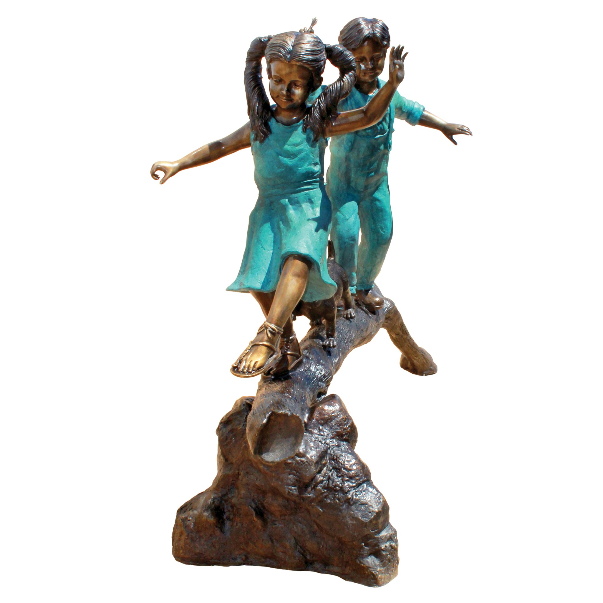 Toscano - The Adventure Boy and Girl on Log Garden Statue