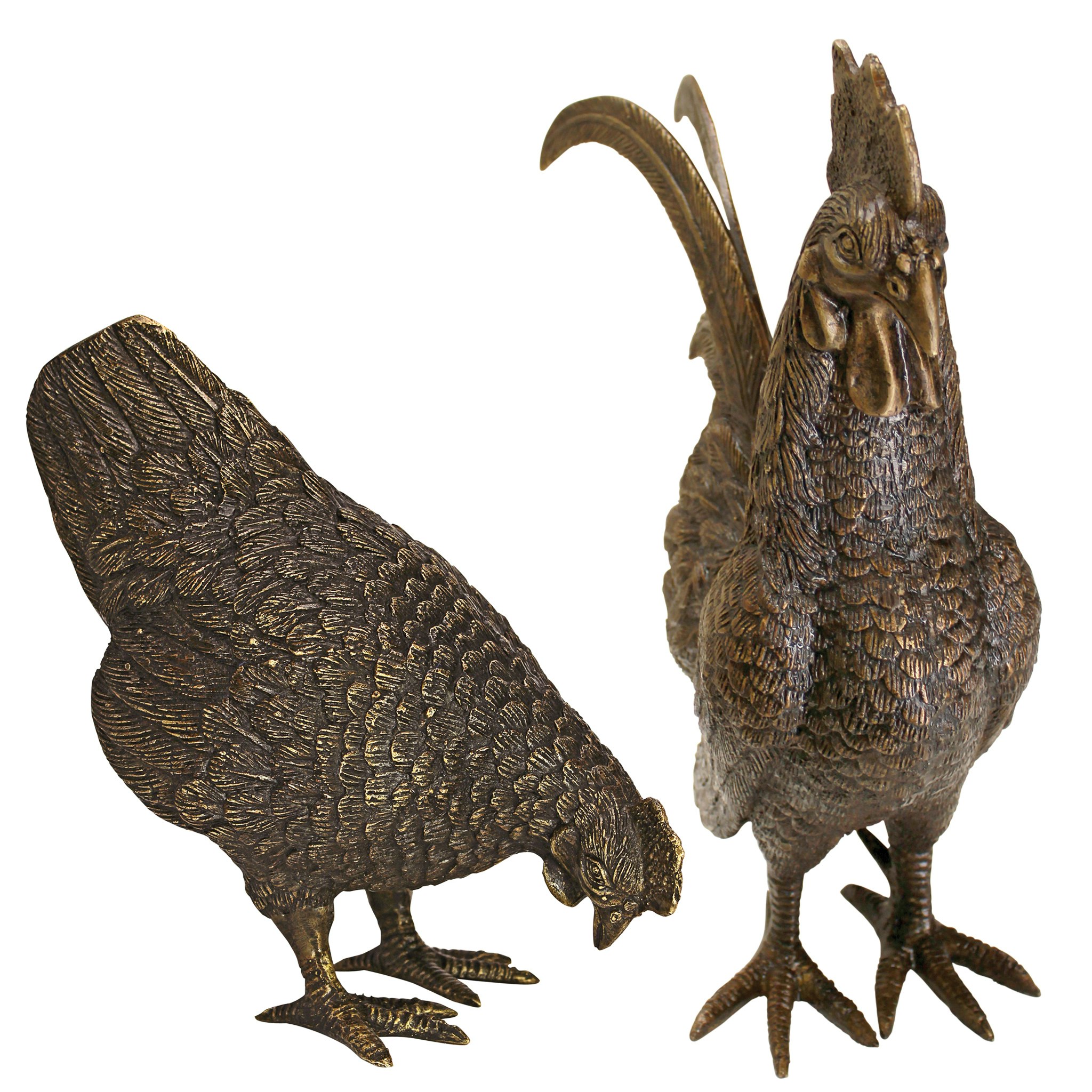 Toscano - Set of 2 Barnyard Rooster and Hen Garden Statues