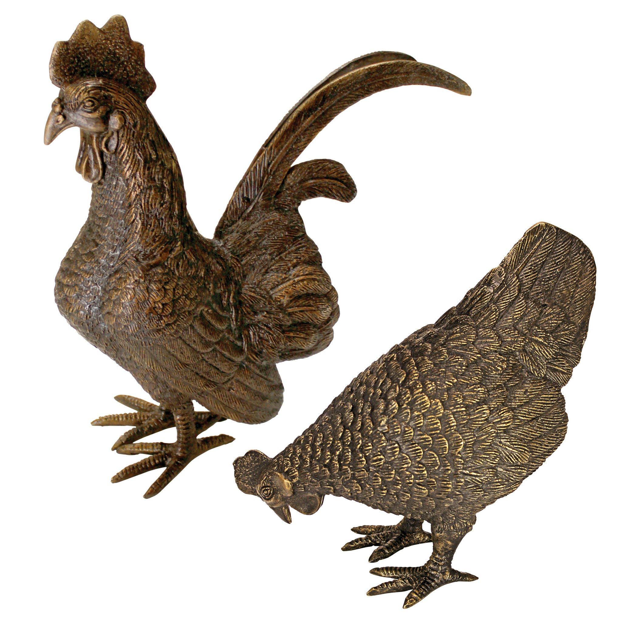 Toscano - Set of 2 Barnyard Rooster and Hen Garden Statues