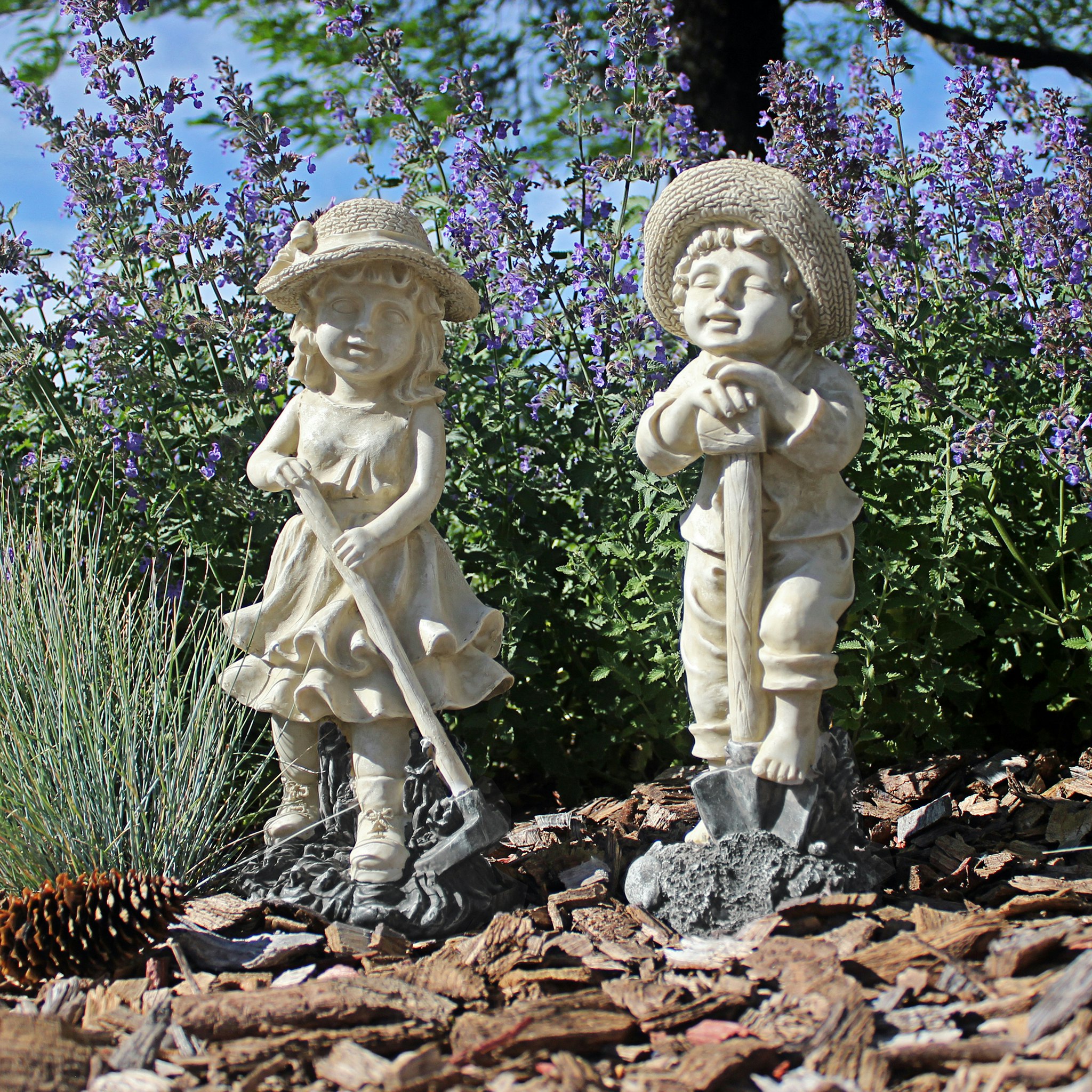 Toscano - Set of 2 Young Gardener Rebecca and Samuel Statues