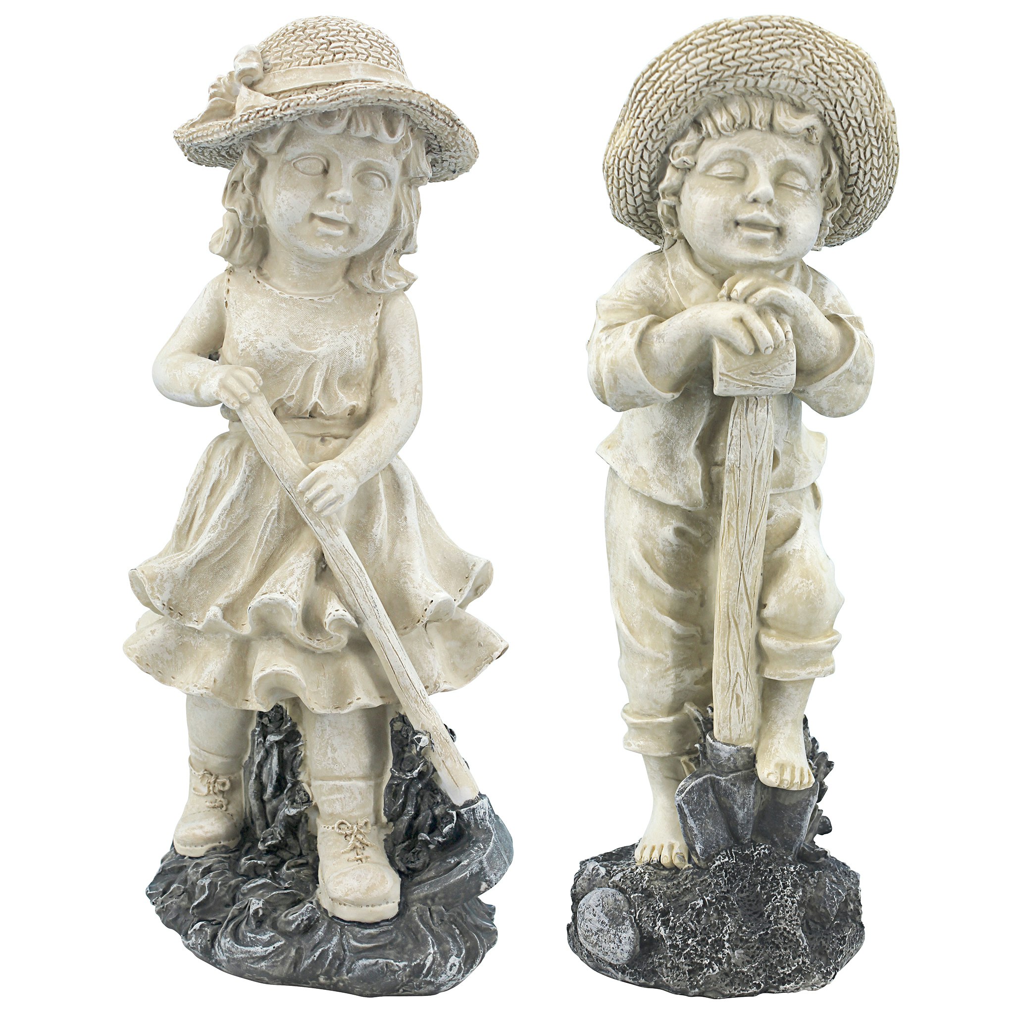 Toscano Set of 2 Young Gardener Rebecca and Samuel Statues - Medium