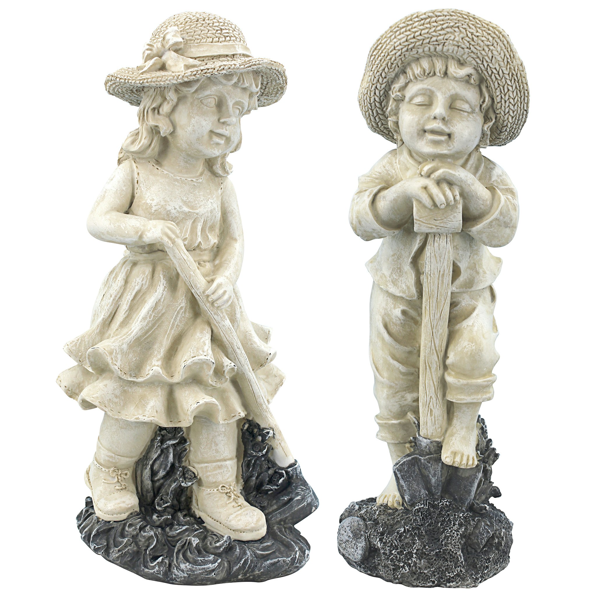 Toscano Set of 2 Young Gardener Rebecca and Samuel Statues - Medium