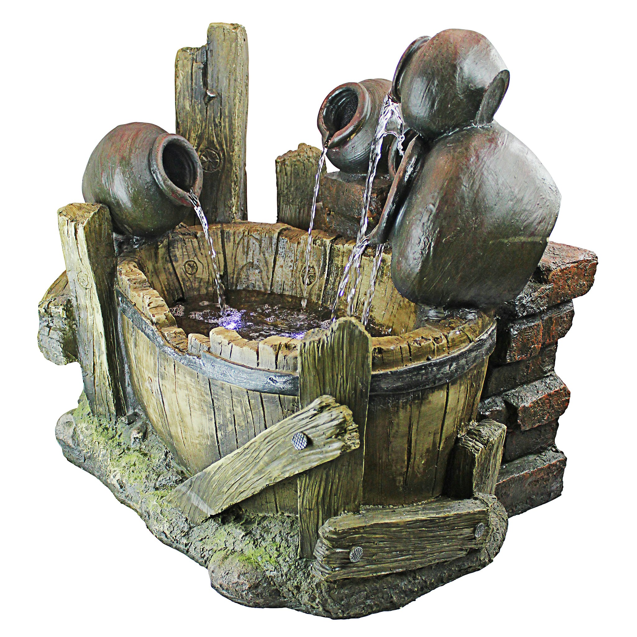 Toscano - Urns and Barrel Cascading Waterfall Illuminated Garden Fountain