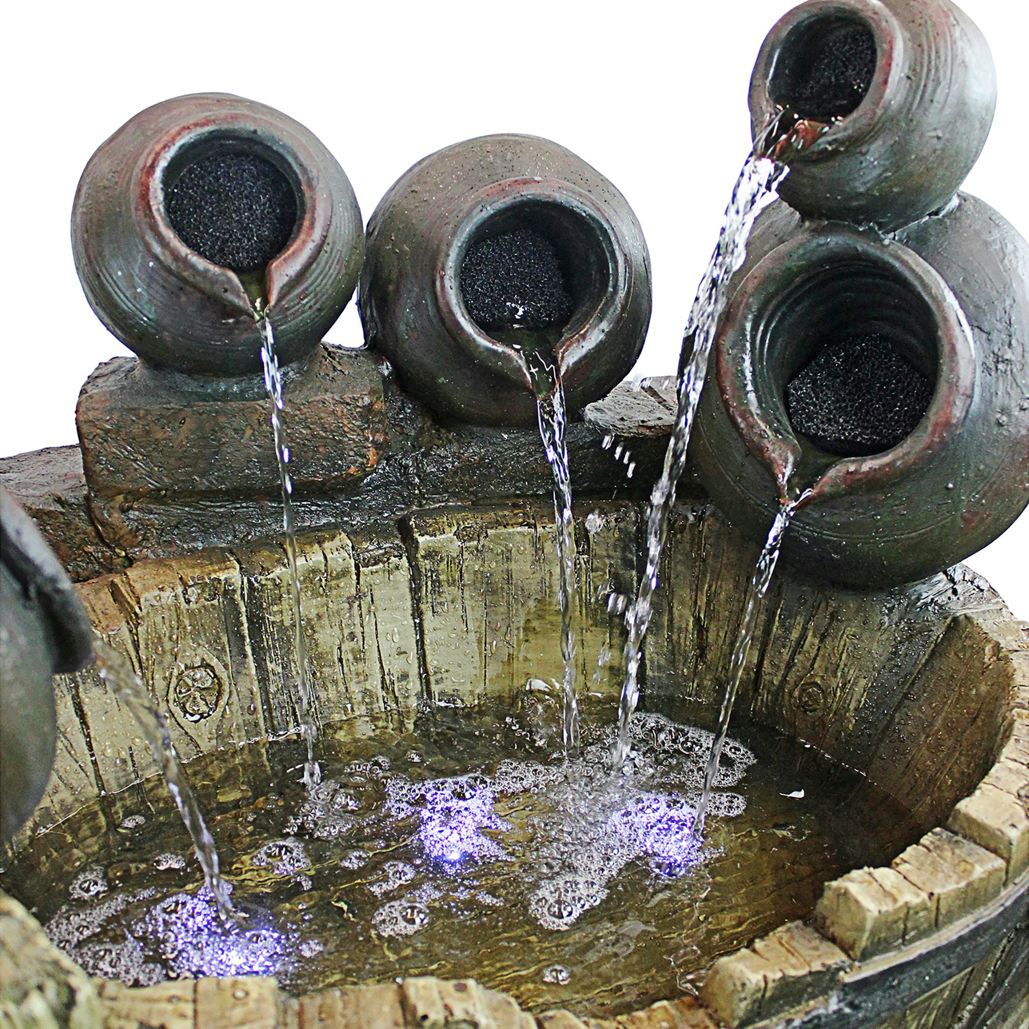 Toscano - Urns and Barrel Cascading Waterfall Illuminated Garden Fountain