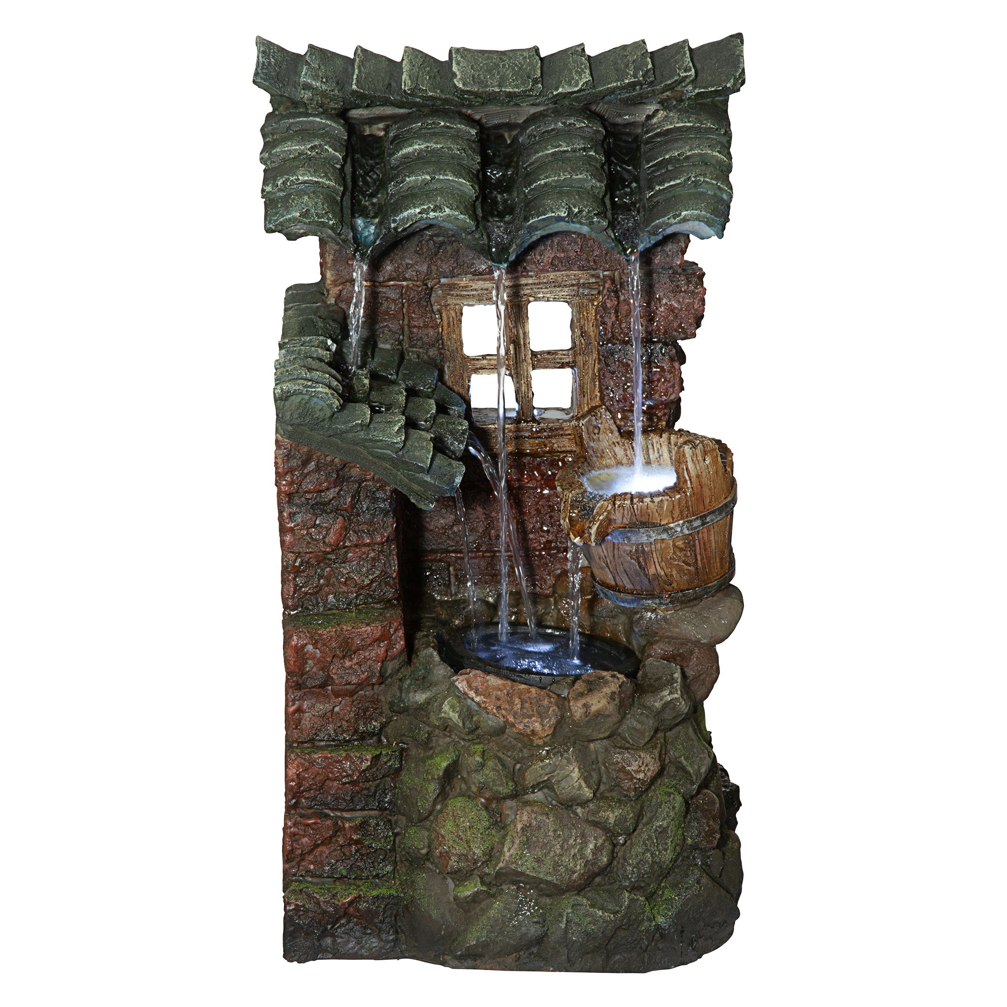 Toscano - Cottage in the Forest Cascading Waterfall Illuminated Tabletop Fountain