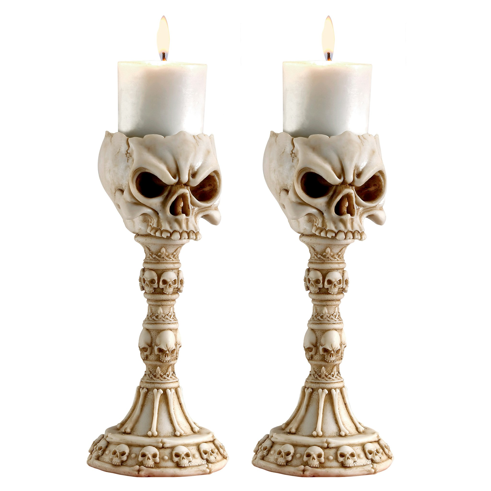 Toscano - Set of 2 Skullduggery Skull and Bones Sculptural Candlestick