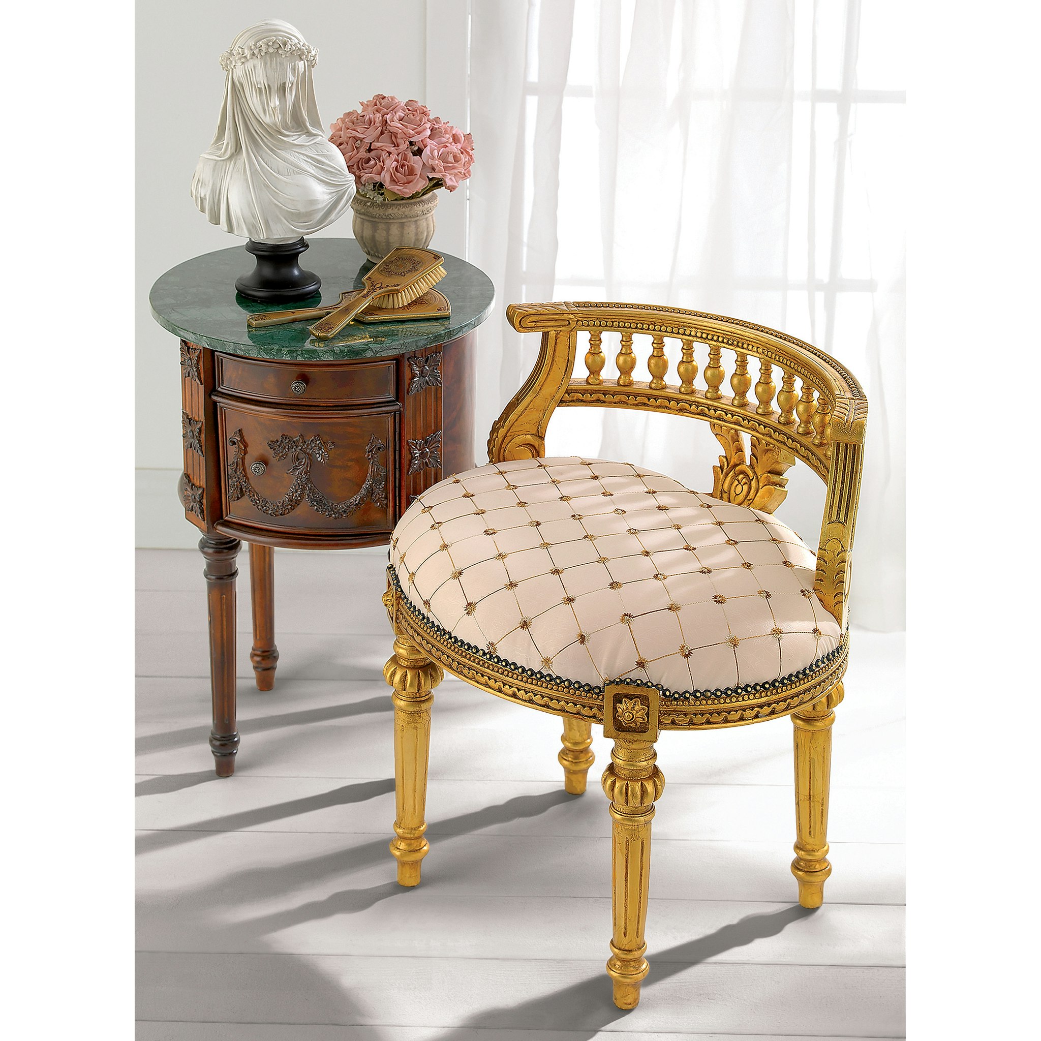 Toscano - French Mademoiselle Cezanne Slipper Chair in Gold Leaf, Faux Leather