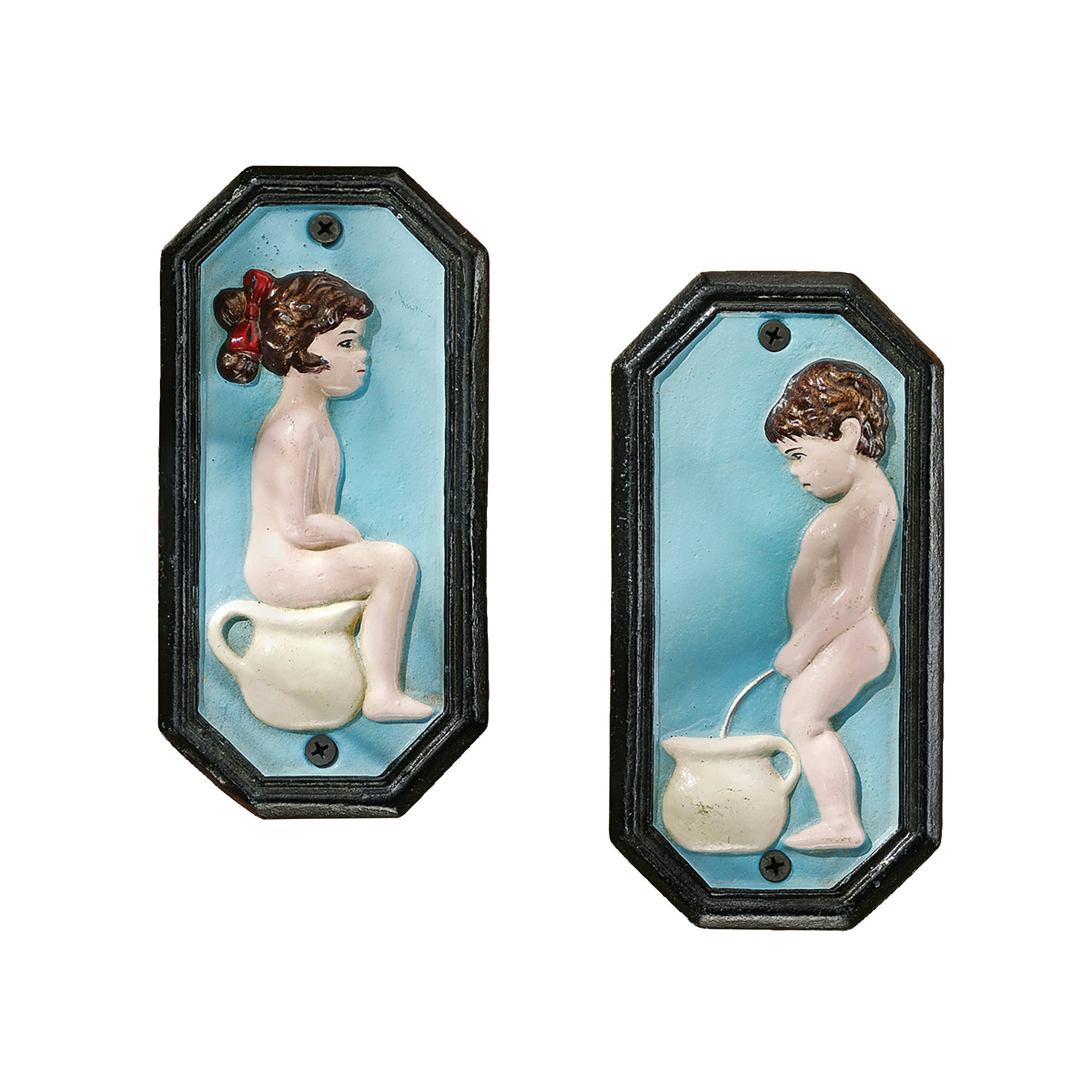 Toscano - Set of Tinkle Twins Bathroom Restroom Wall Plaque