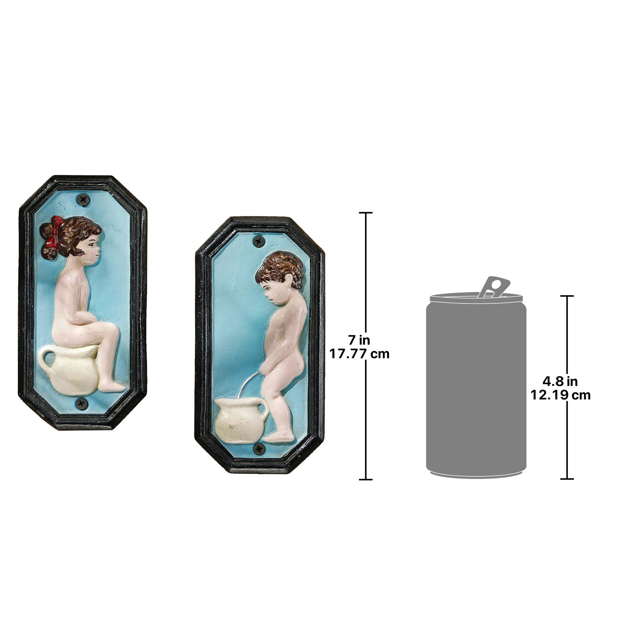 Toscano - Set of Tinkle Twins Bathroom Restroom Wall Plaque