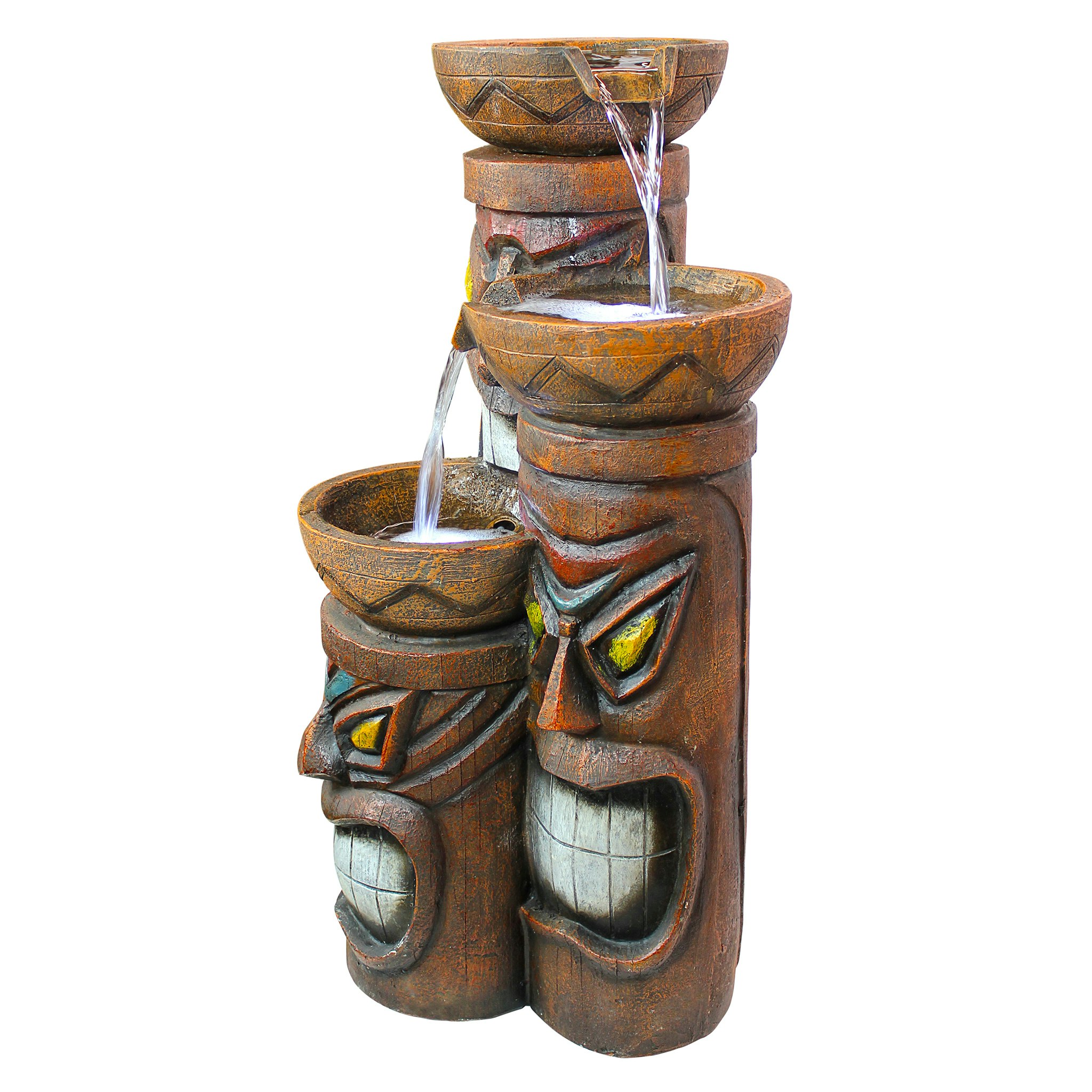 Toscano - Cascading Aloha Tiki Three-Bowl Garden Fountain