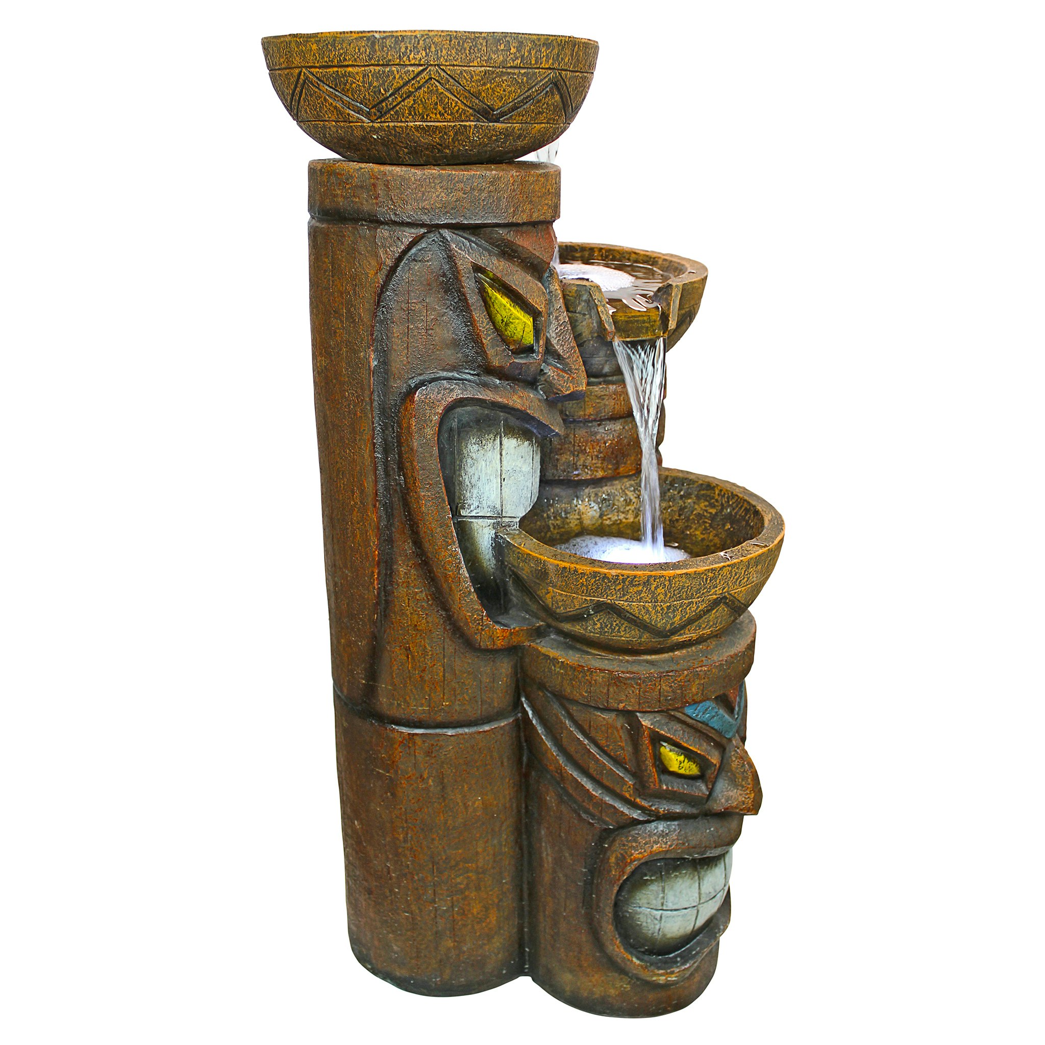 Toscano - Cascading Aloha Tiki Three-Bowl Garden Fountain