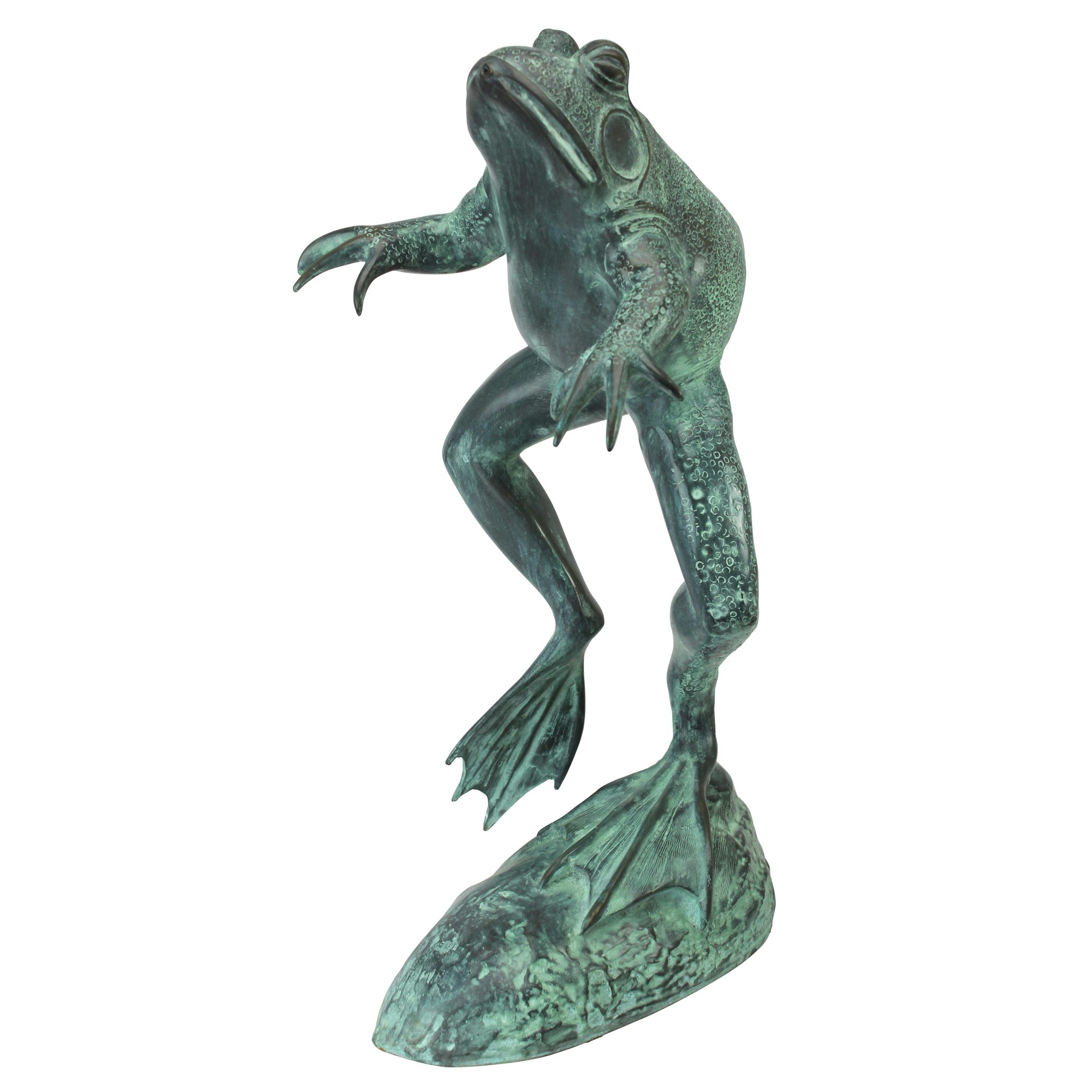 Toscano LeapingSpitting Frog Garden Statue - Green Verdigris