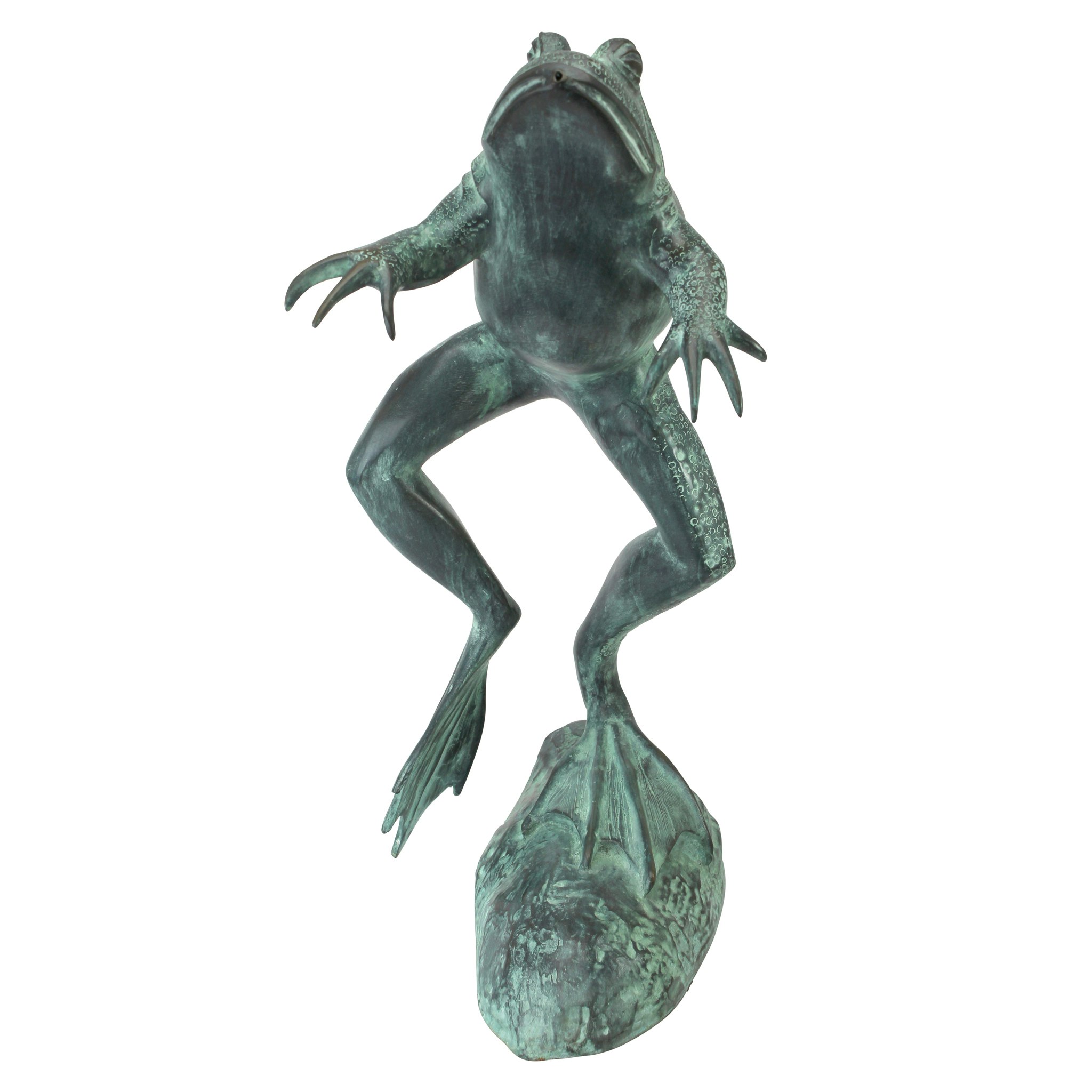 Toscano LeapingSpitting Frog Garden Statue - Green Verdigris