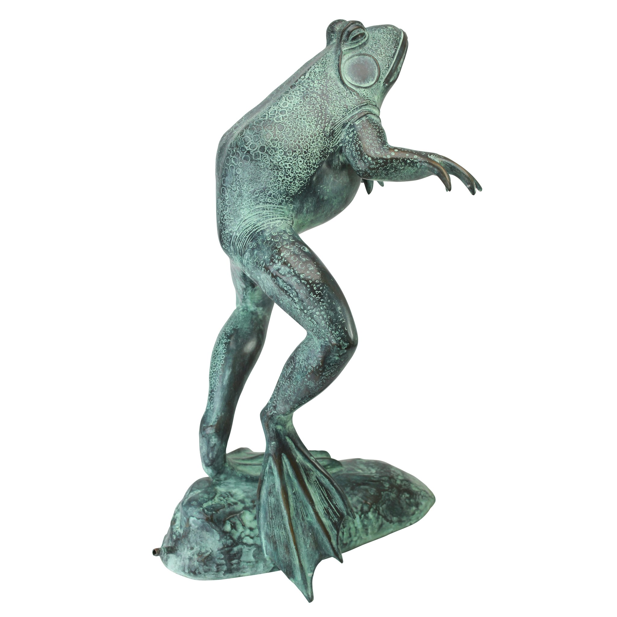 Toscano LeapingSpitting Frog Garden Statue - Green Verdigris