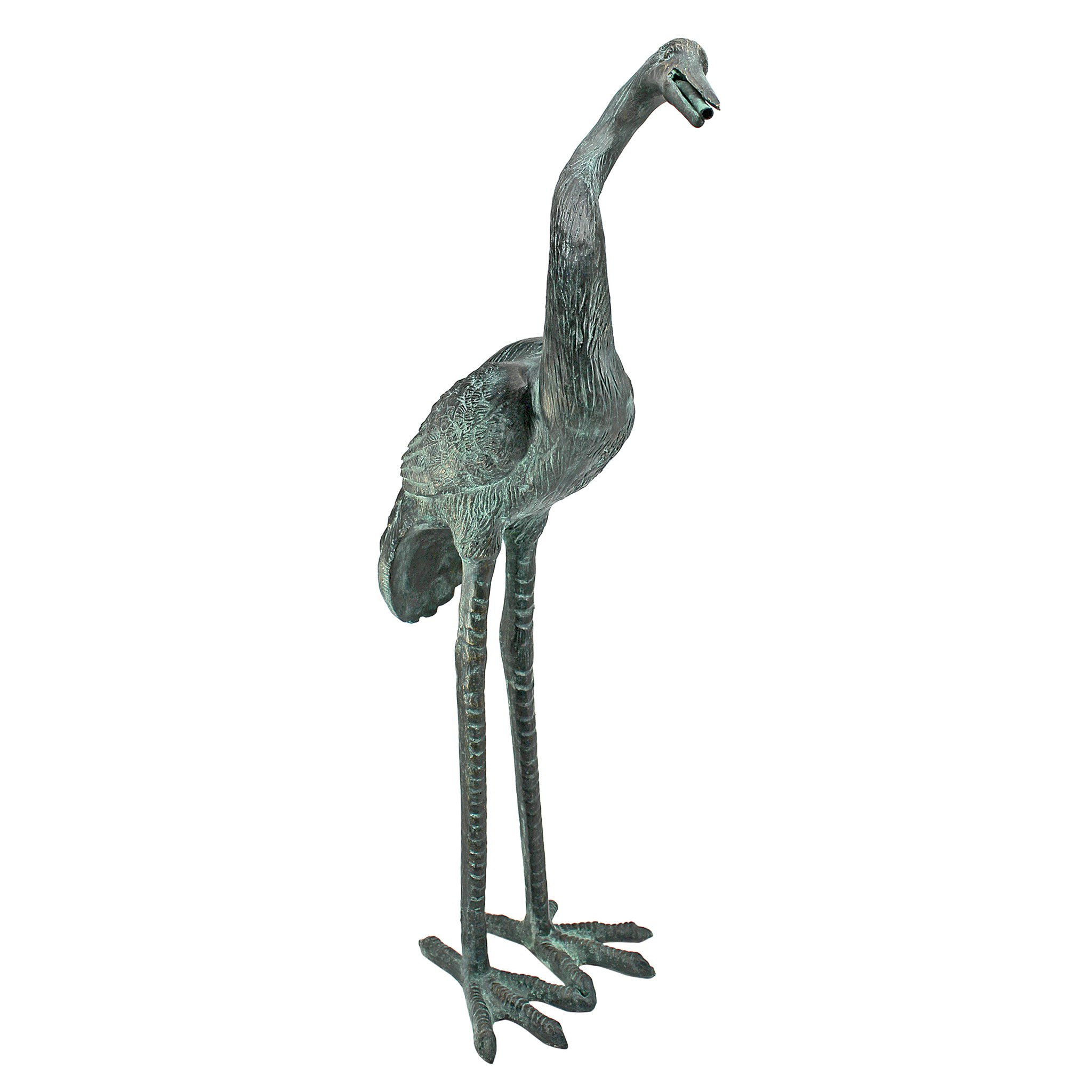 Toscano Crane Piped Medium Garden Statue - Curved Neck