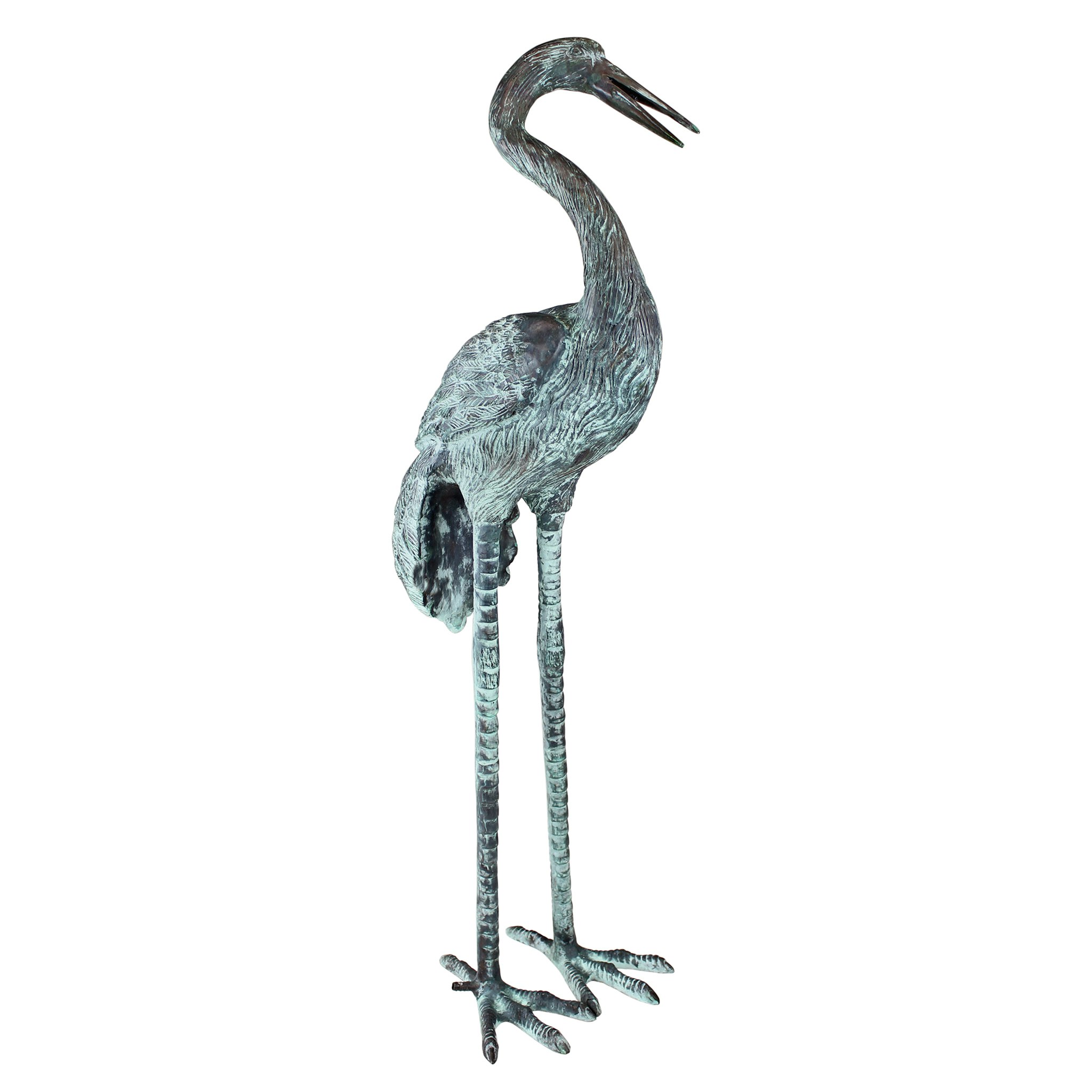 Toscano Crane Piped Large Garden Statue - Curved Neck