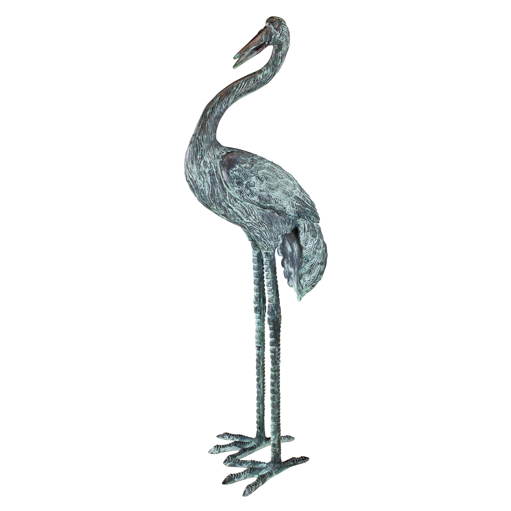 Toscano Crane Piped Large Garden Statue - Curved Neck