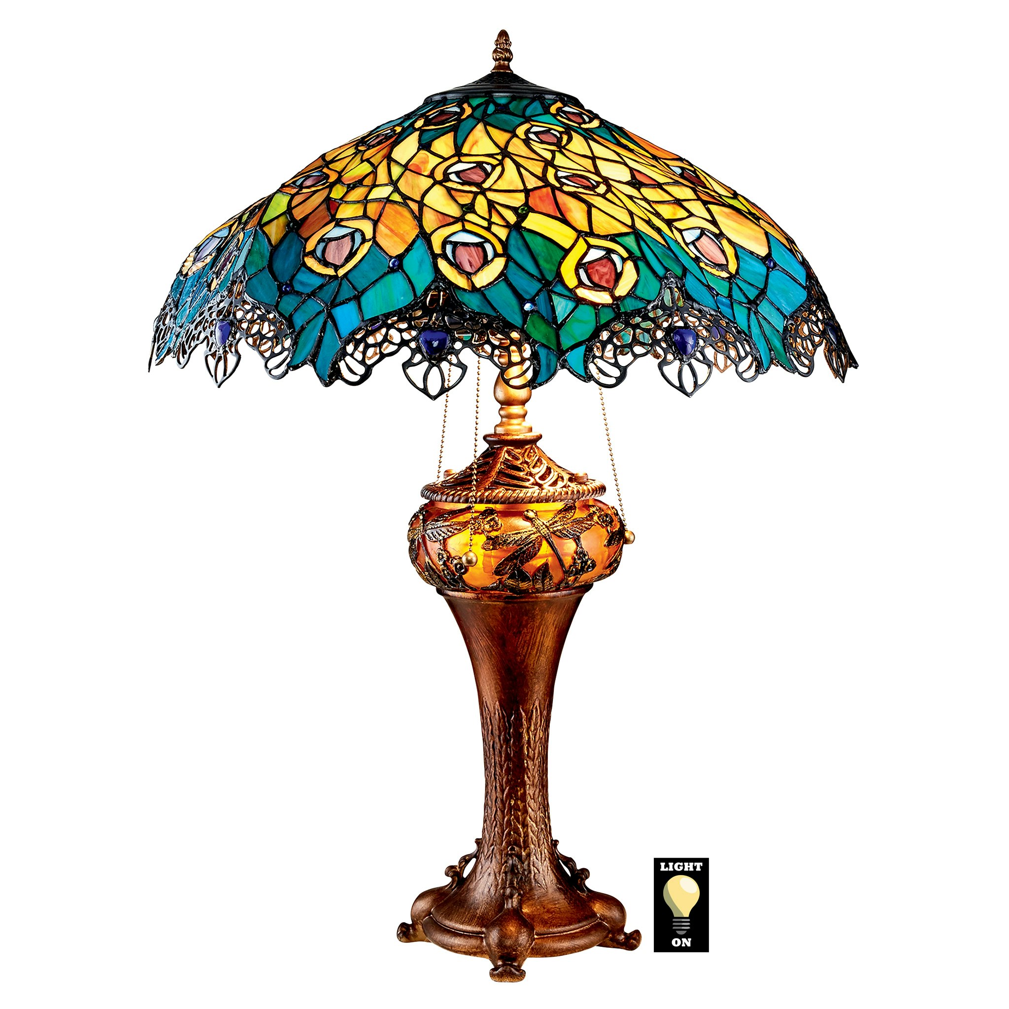 Toscano - Art Nouveau Peacock Tiffany-Style Table Lamp in Stained Glass