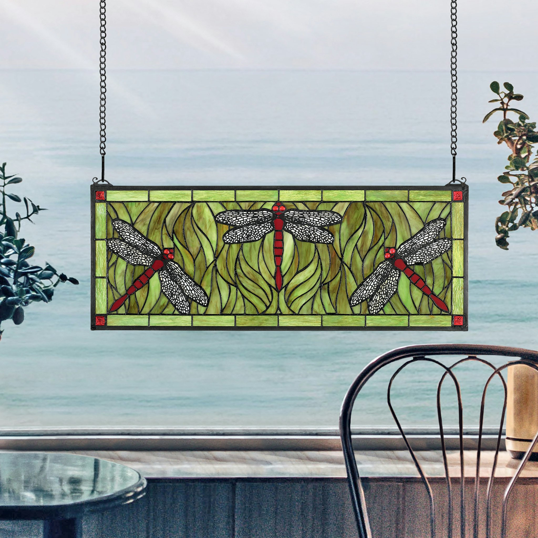 Toscano - Emerald Dragonfly Tiffany-Style Stained Glass Window