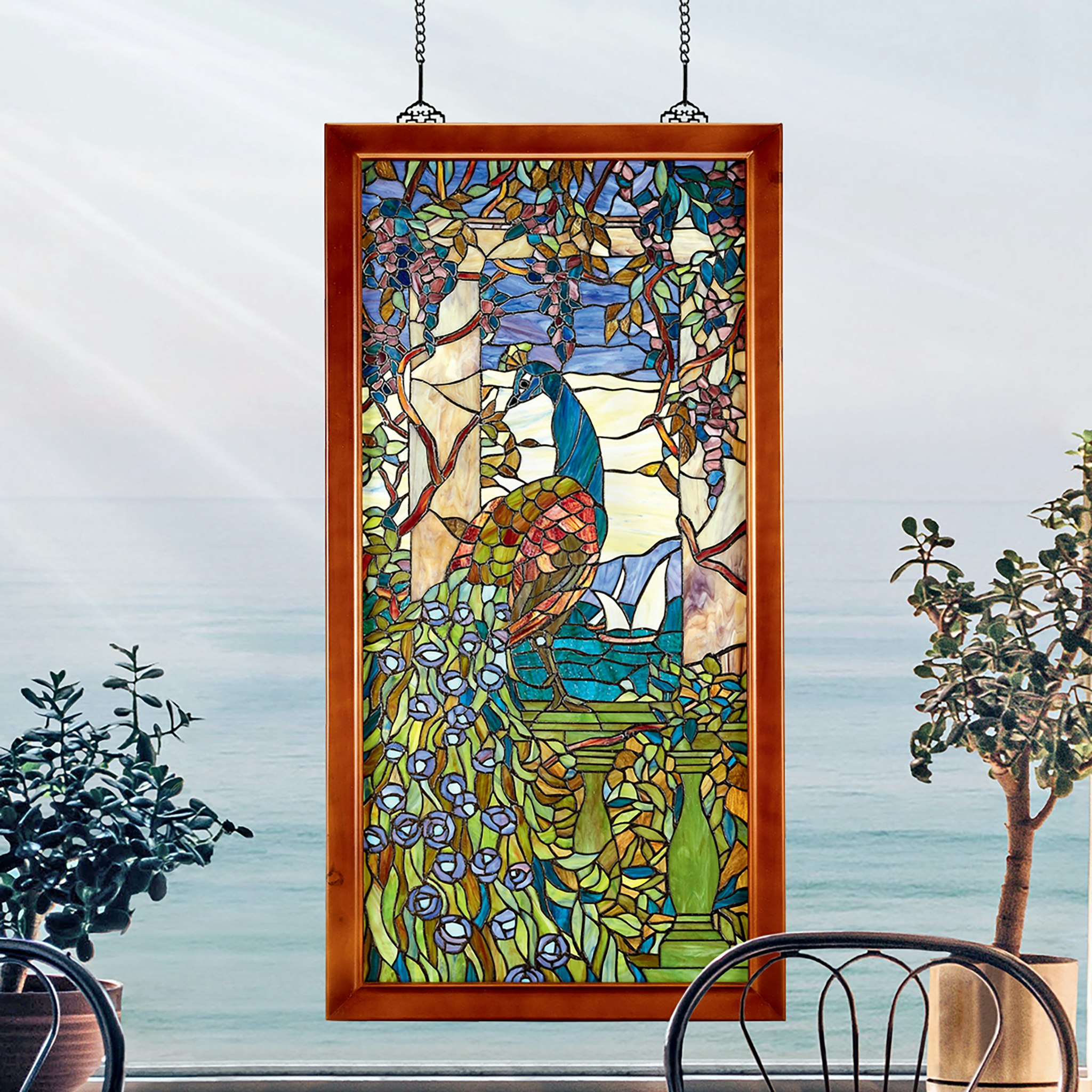 Toscano - Peacock Wisteria Tiffany-Style Stained Glass Window