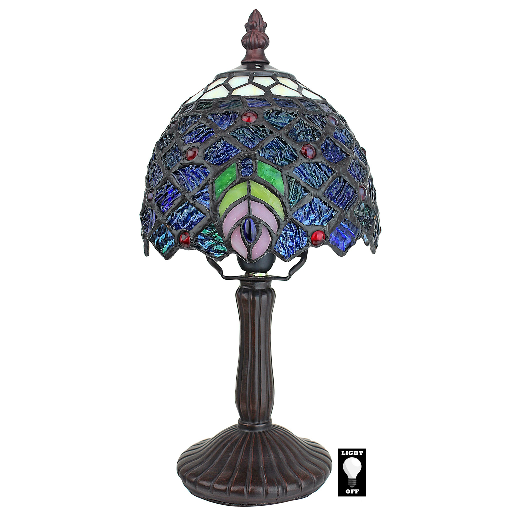 Toscano - Ravishing Peacock Petite Tiffany-Style Table Lamp in Stained Glass