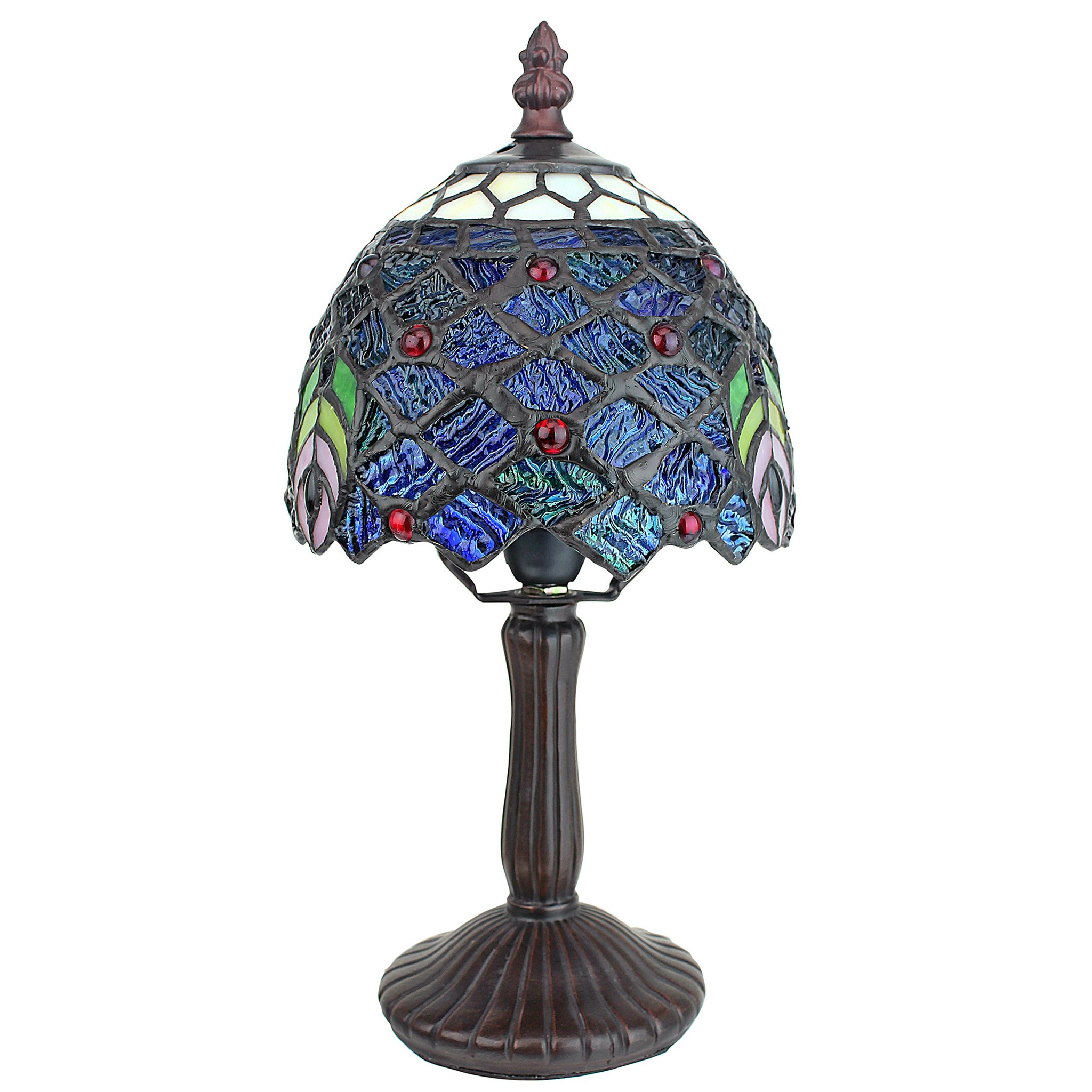 Toscano - Ravishing Peacock Petite Tiffany-Style Table Lamp in Stained Glass