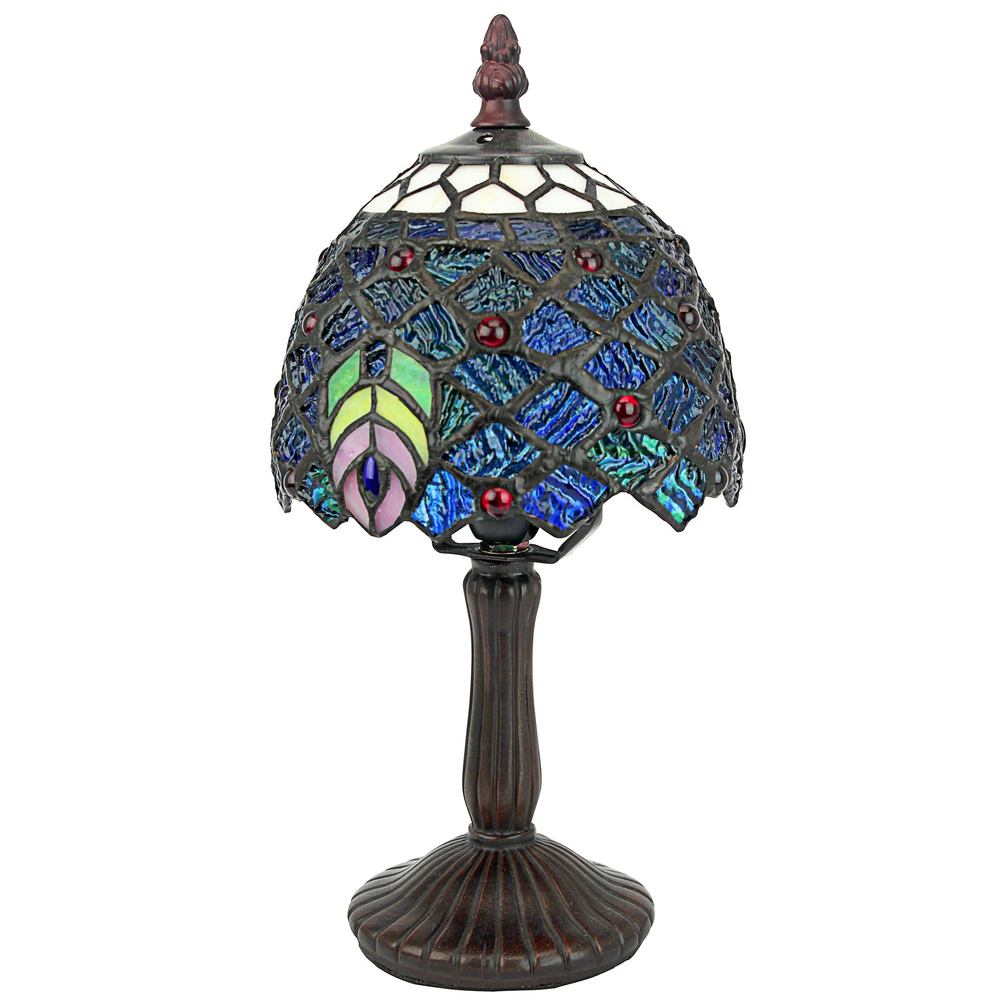 Toscano - Ravishing Peacock Petite Tiffany-Style Table Lamp in Stained Glass