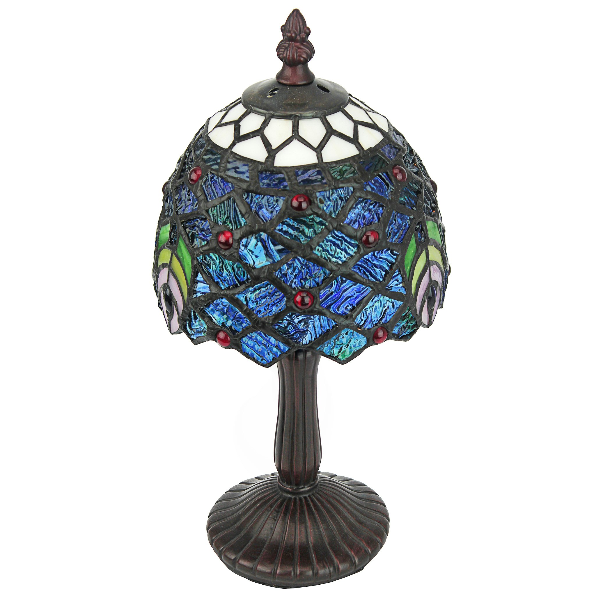 Toscano - Ravishing Peacock Petite Tiffany-Style Table Lamp in Stained Glass