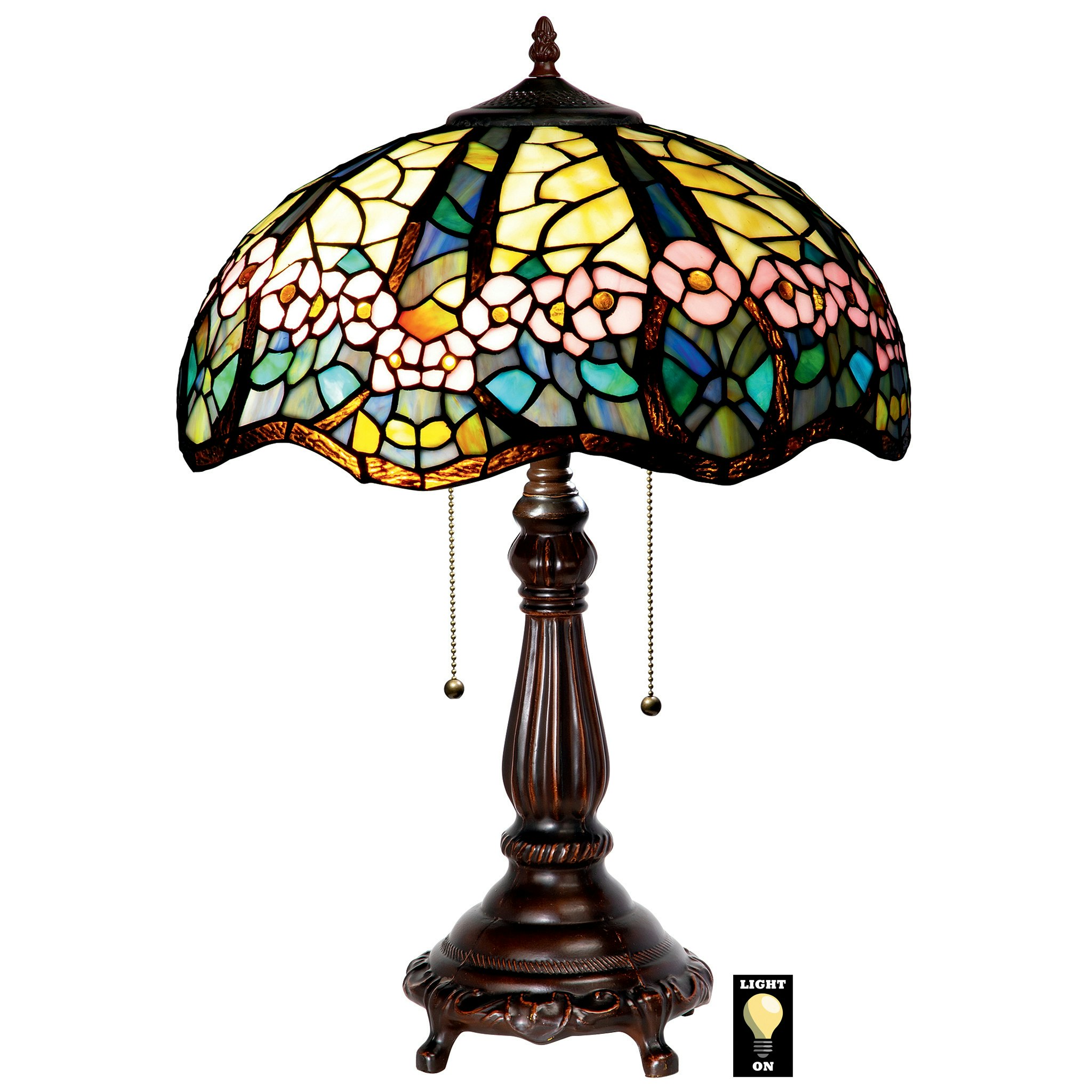 Toscano - Pink Primrose Tiffany-Style Lamp in Stained Glass