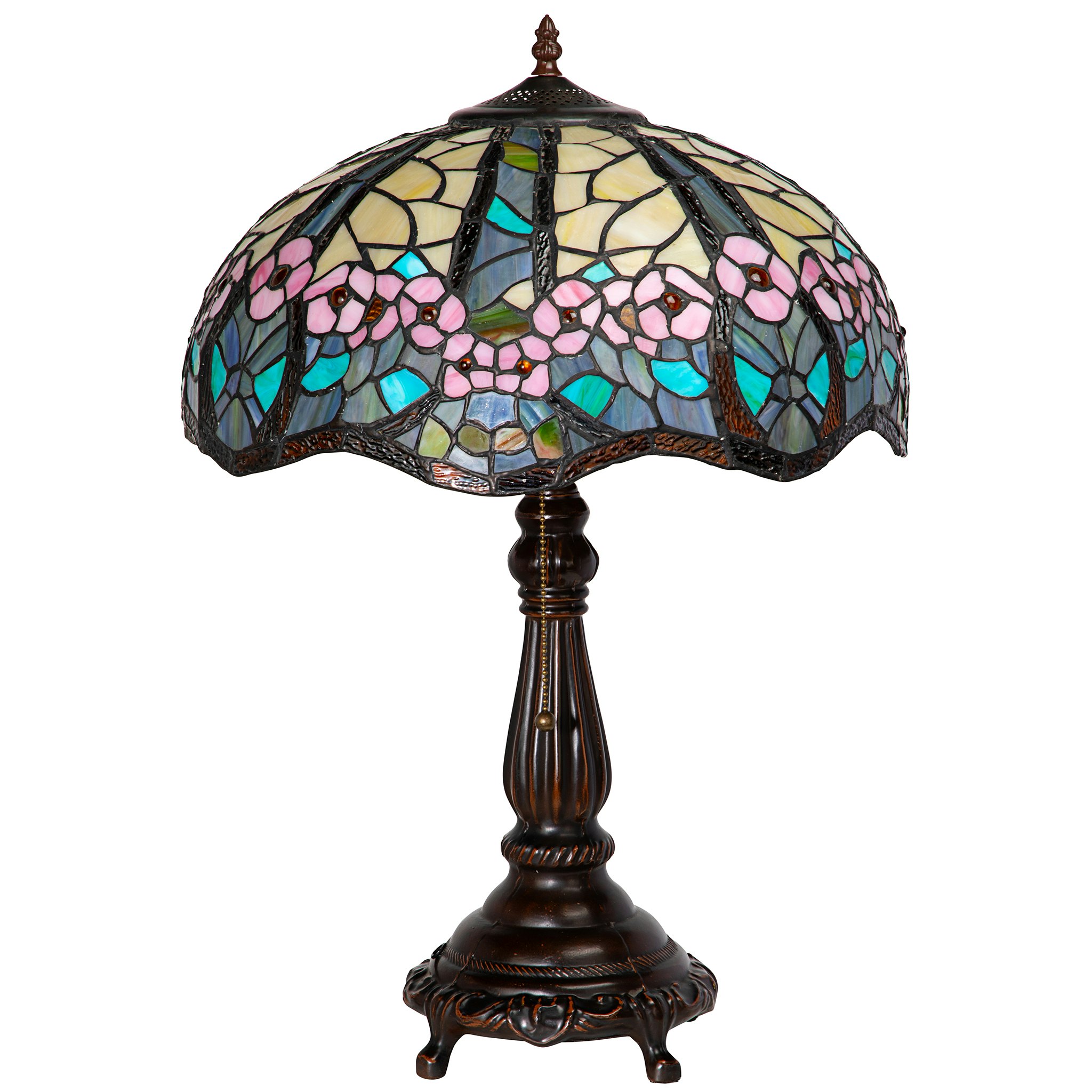 Toscano - Pink Primrose Tiffany-Style Lamp in Stained Glass