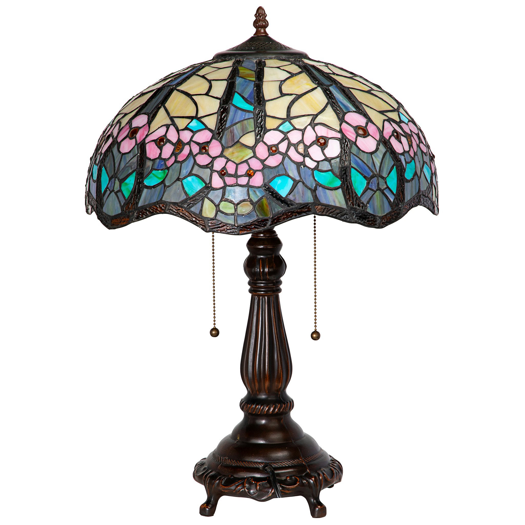 Toscano - Pink Primrose Tiffany-Style Lamp in Stained Glass