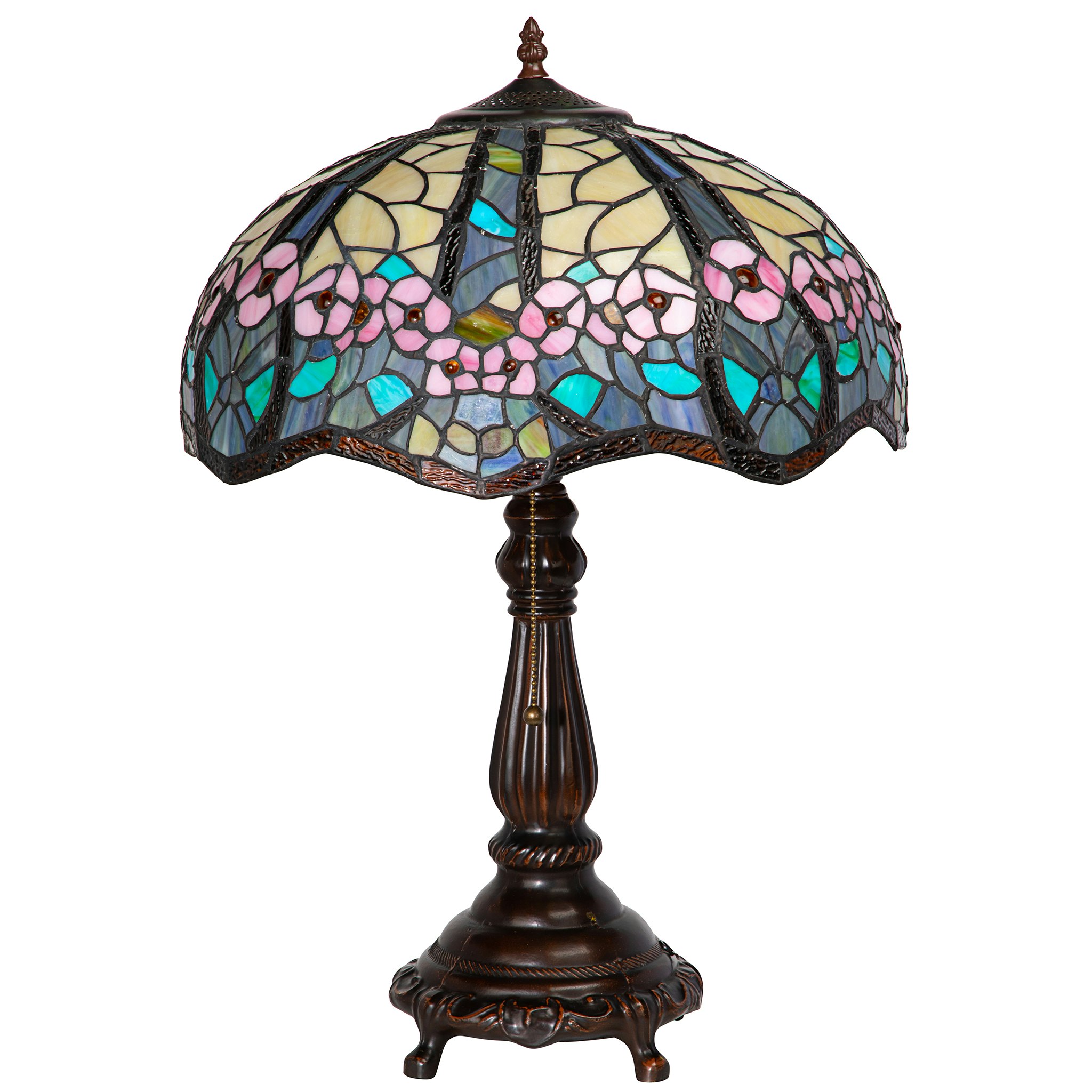 Toscano - Pink Primrose Tiffany-Style Lamp in Stained Glass