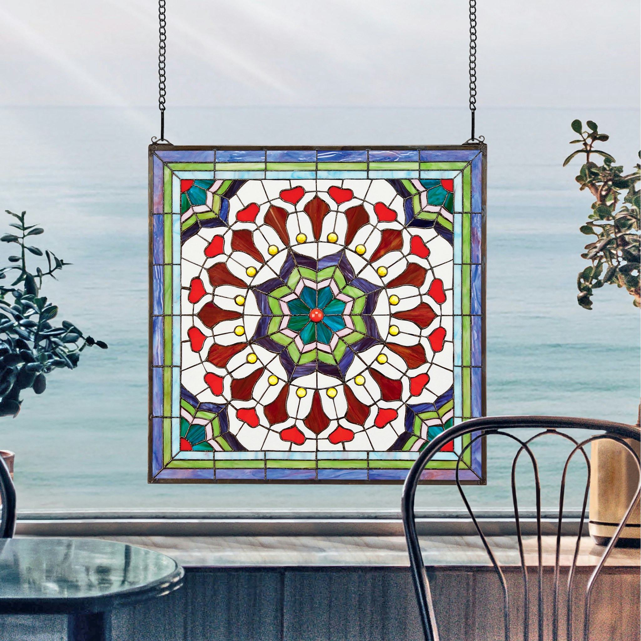 Toscano Victorian Floral Tiffany-Style Stained Glass Window