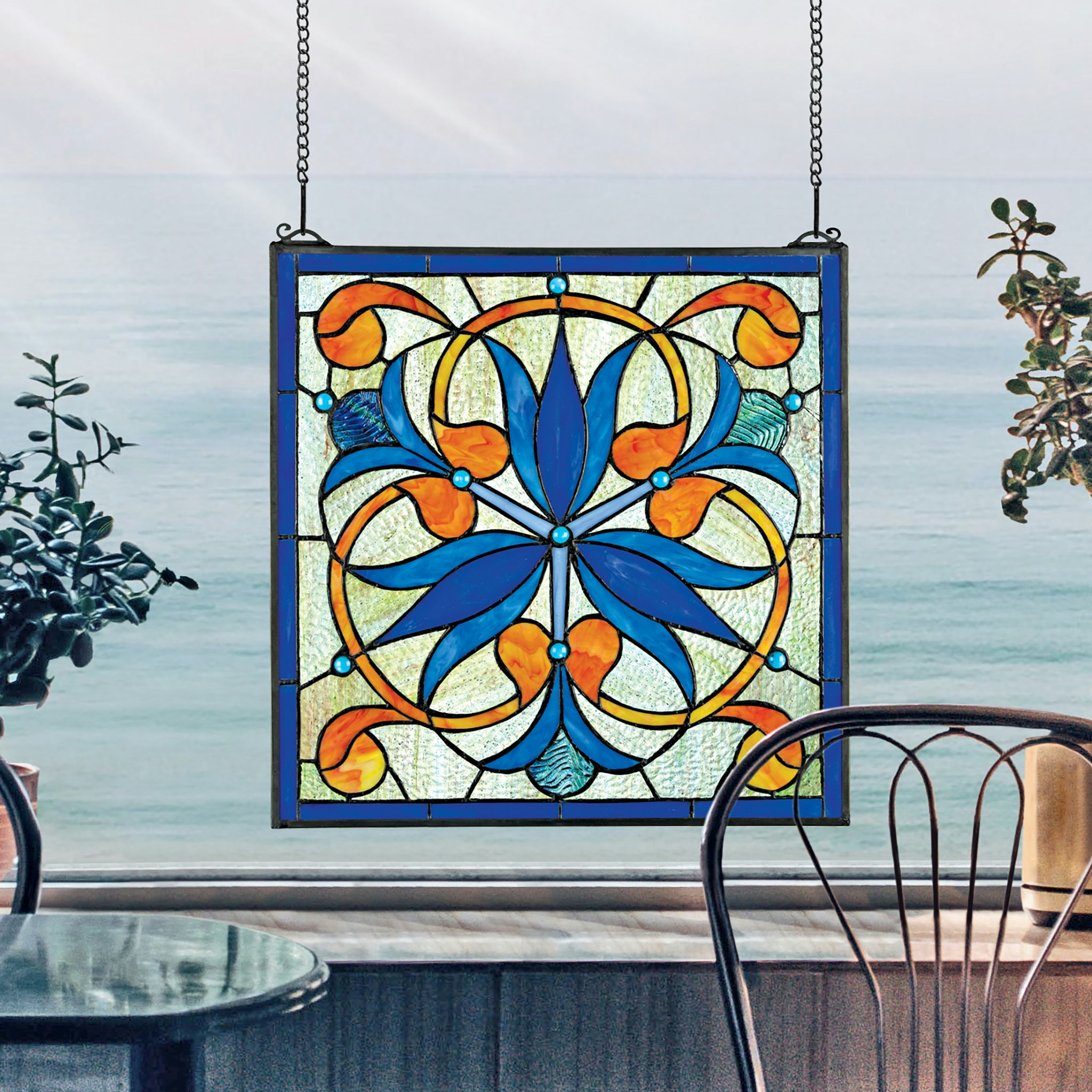 Toscano - Mokara Orchid Trefoil Floral Stained Glass Window