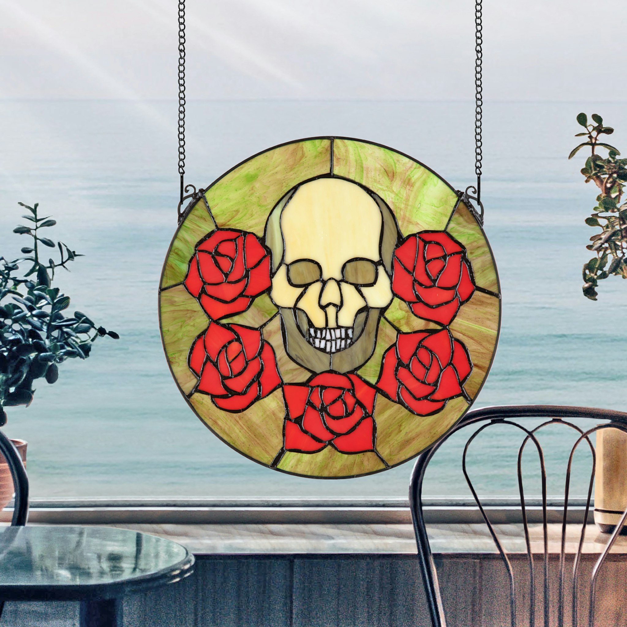 Toscano - Beauty and Decay Gothic Skull Stained Glass Window