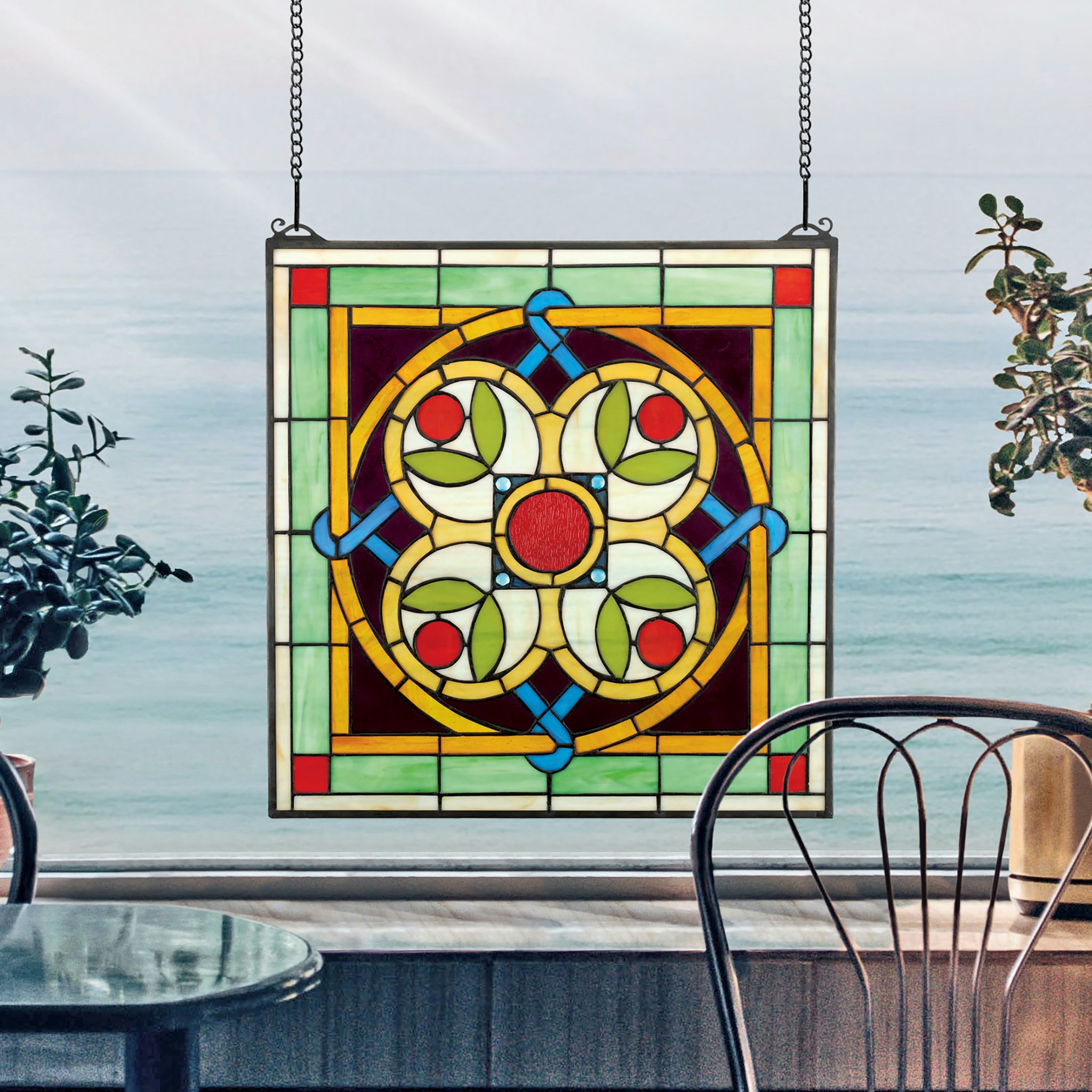 Toscano - Celtic Floral Quatrefoil Stained Glass Window