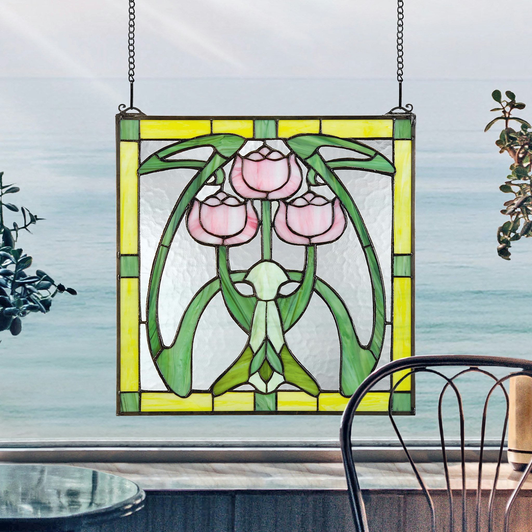 Toscano - Glasgow Basket Tiffany-Style Stained Glass Window