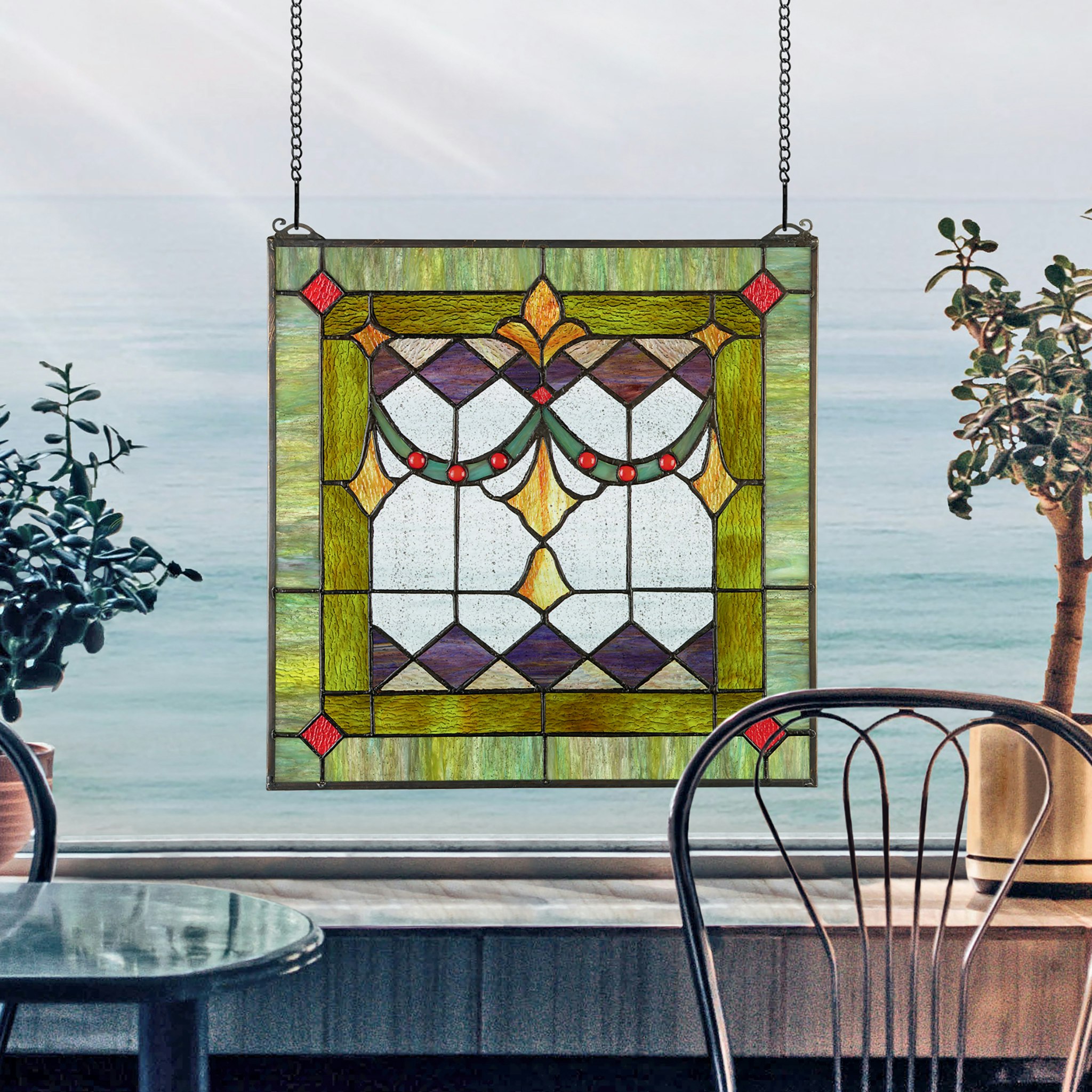 Toscano Victorian Swag Tiffany-Style Stained Glass Window