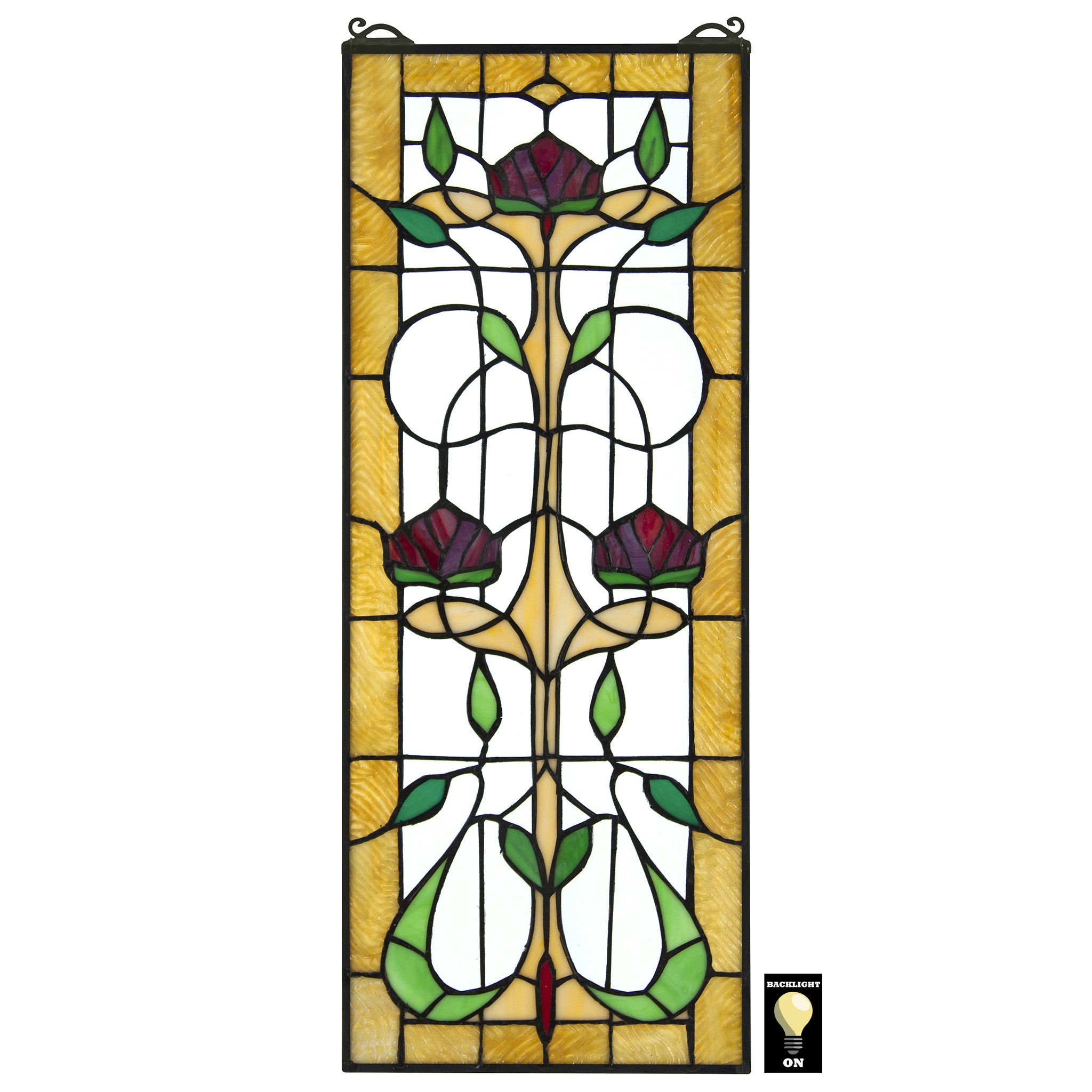 Toscano - Ruskin Rose Two Flower Tiffany-Style Stained Glass Window