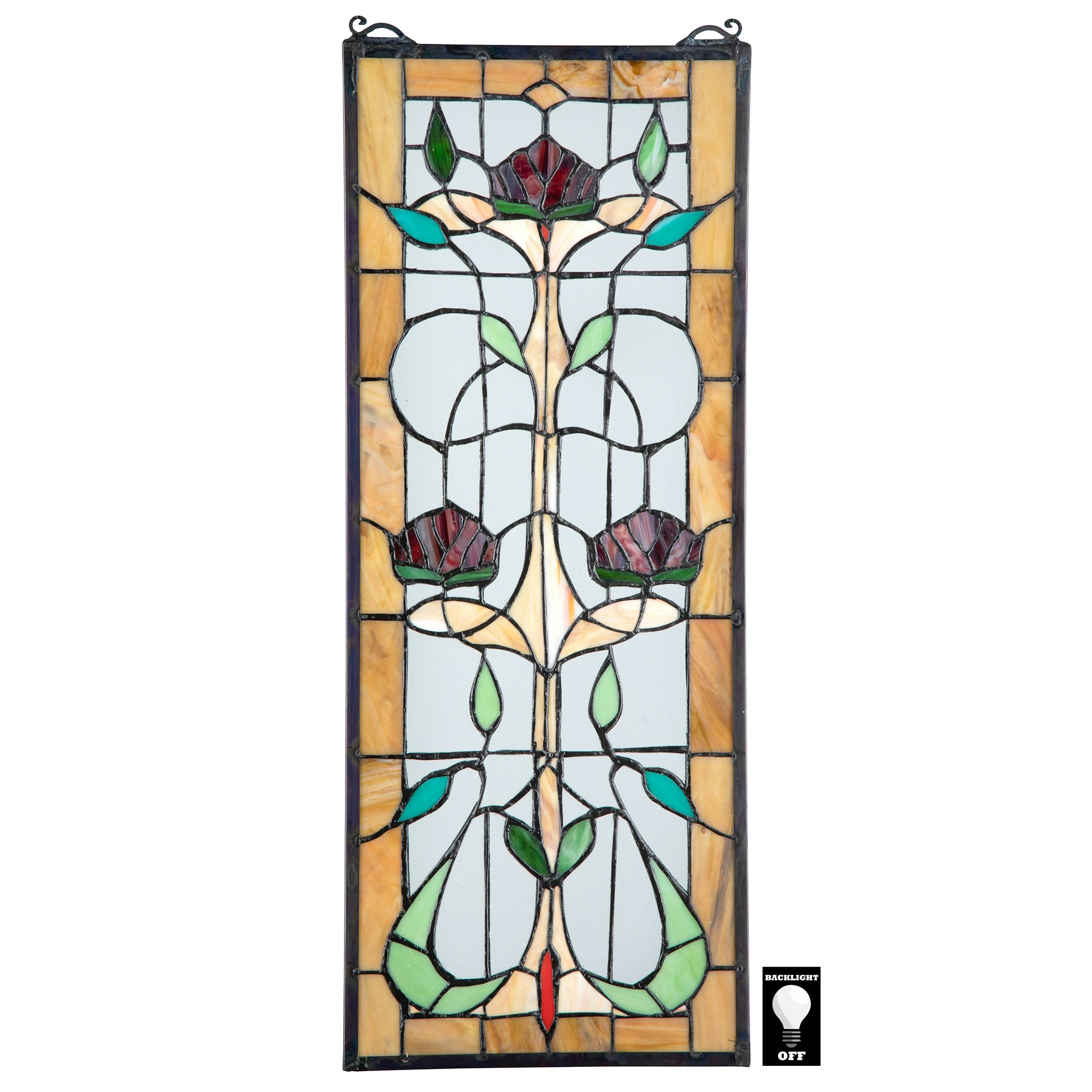 Toscano Ruskin Rose Three Flower Tiffany-Style Stained Glass Window