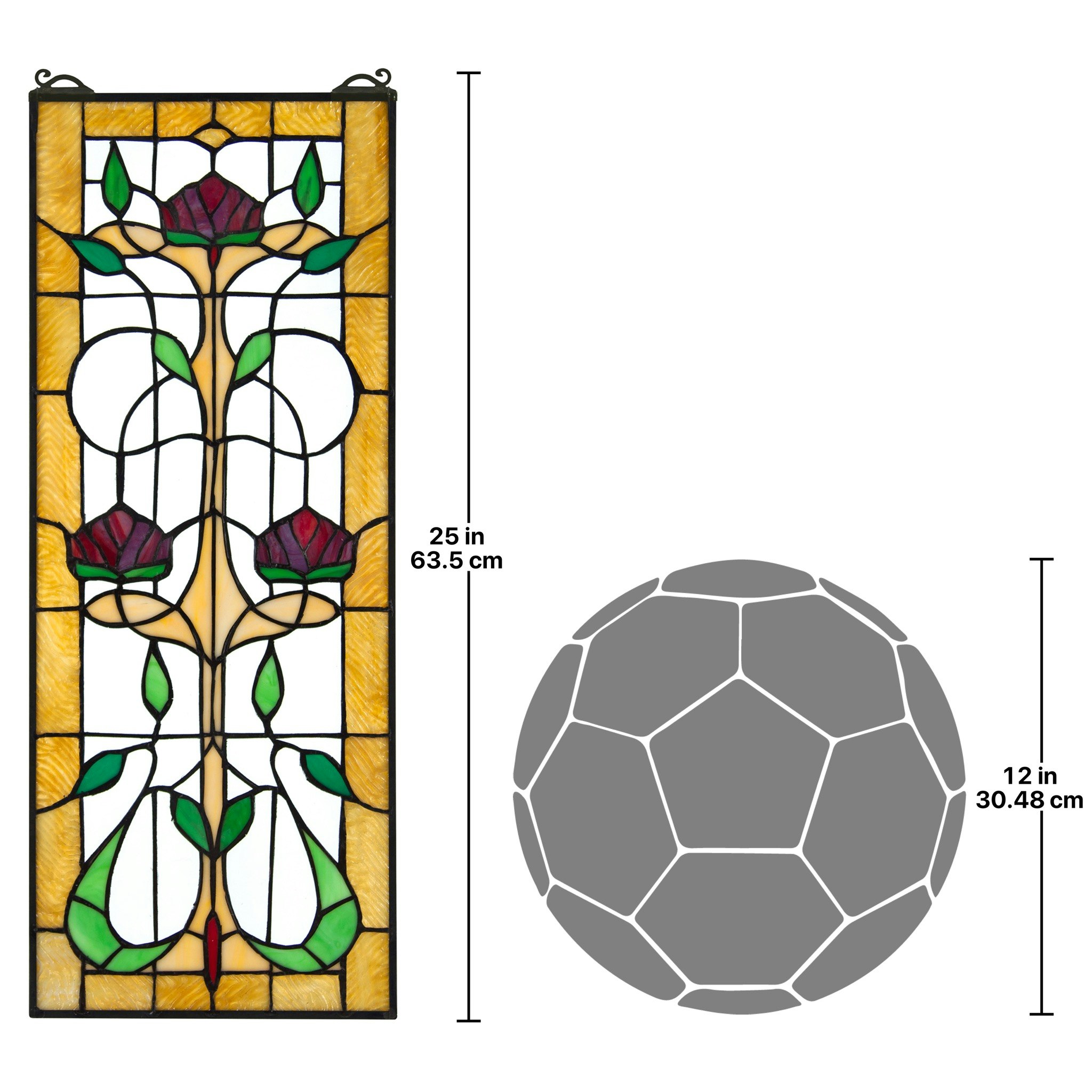 Toscano Ruskin Rose Three Flower Tiffany-Style Stained Glass Window