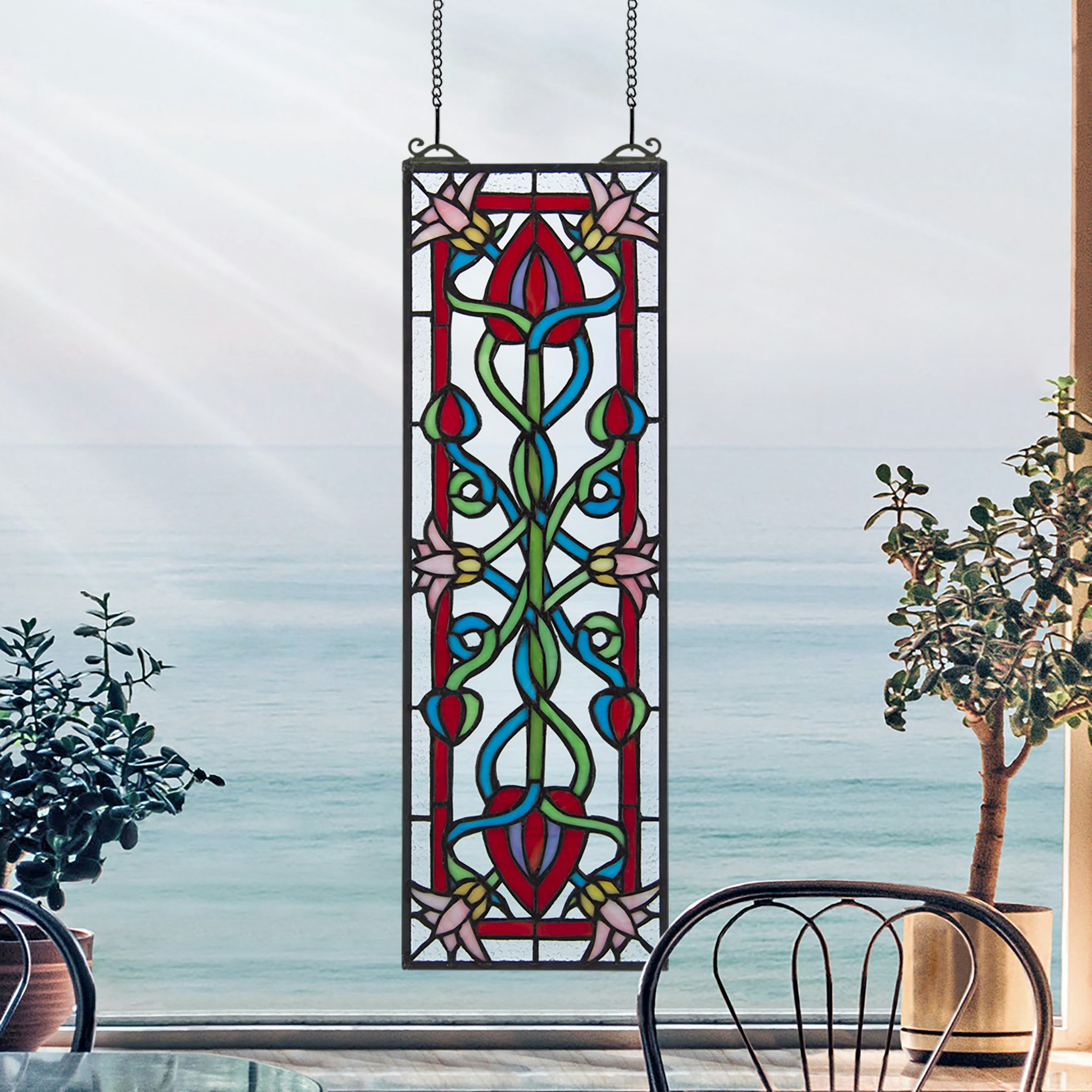 Toscano - Pink Dahlia Tiffany-Style Stained Glass Window