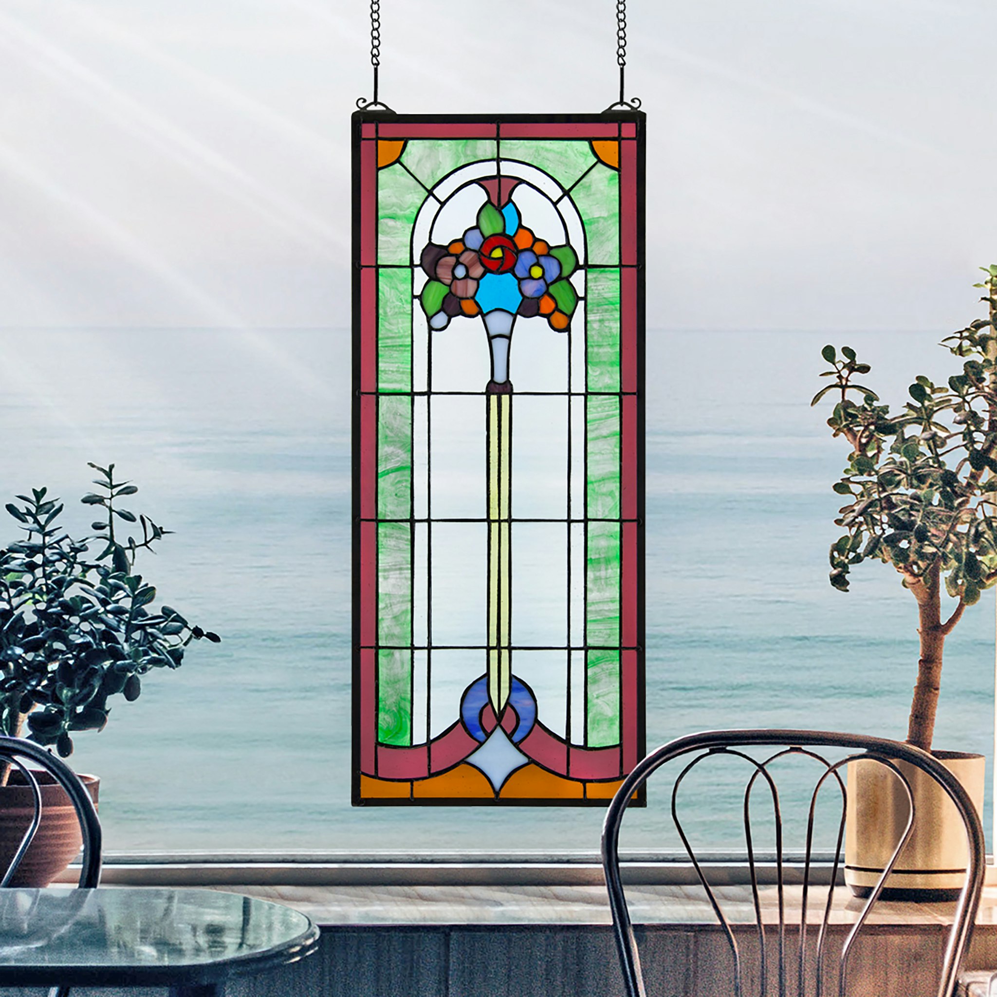 Toscano - Bouquet of Posies Tiffany-Style Stained Glass Window