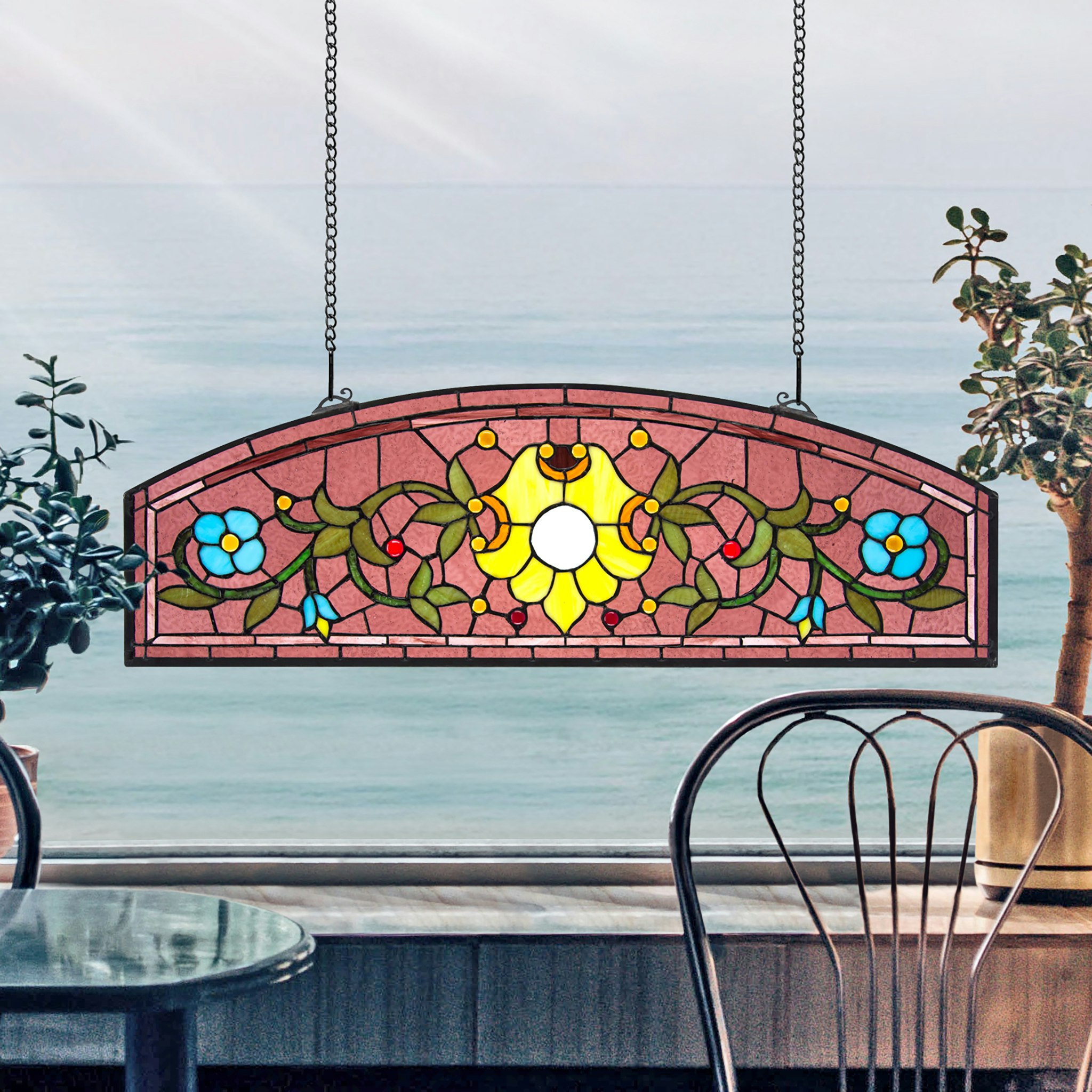 Toscano - Ambrosia Demi-Lune Tiffany-Style Stained Glass Window