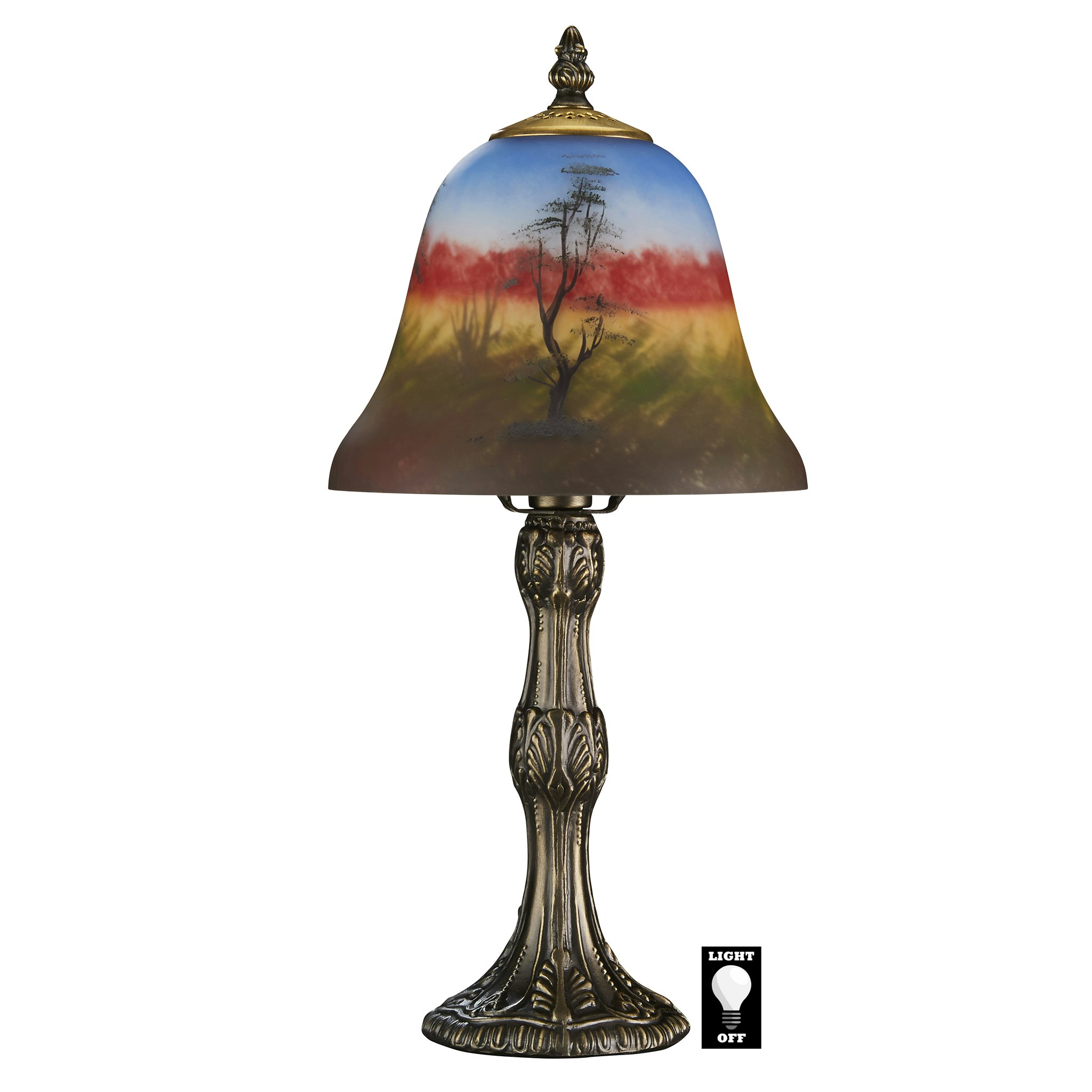 Toscano - Forest Scene at Sunset Reverse Hand-Painted Lamp in Stained Glass