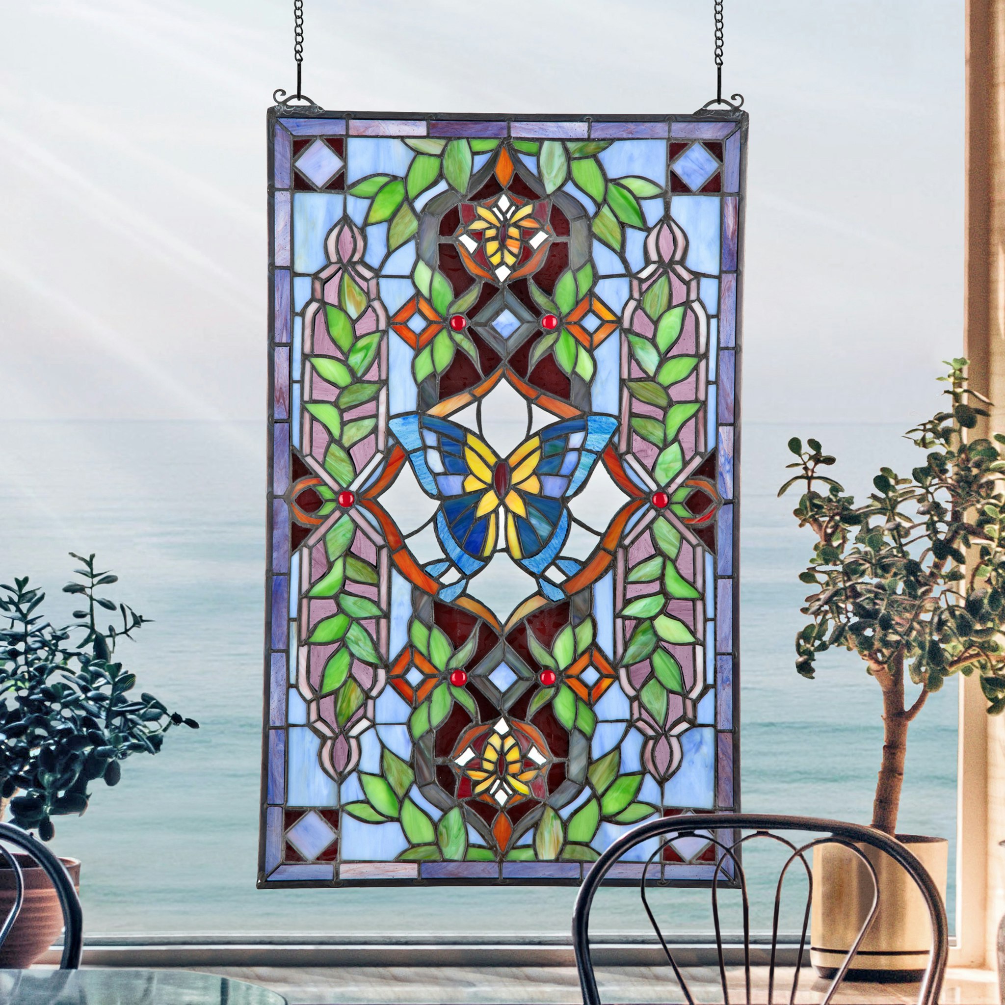 Toscano - Butterfly Utopia Tiffany-Style Stained Glass Window