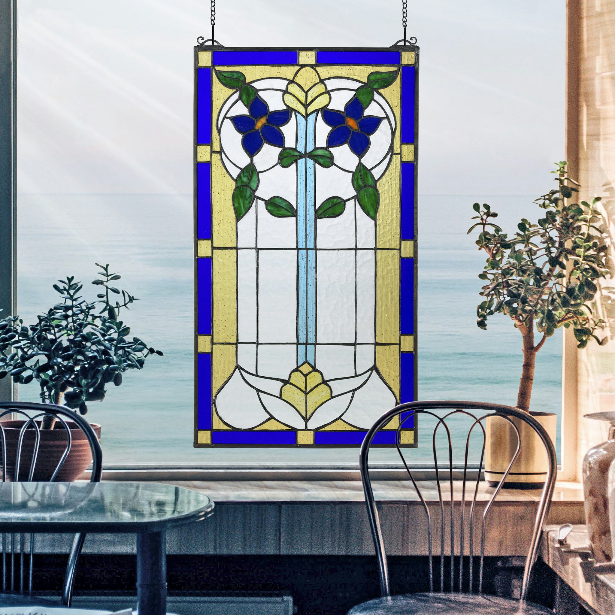 Toscano - Primrose Art Nouveau Tiffany-Style Stained Glass Window