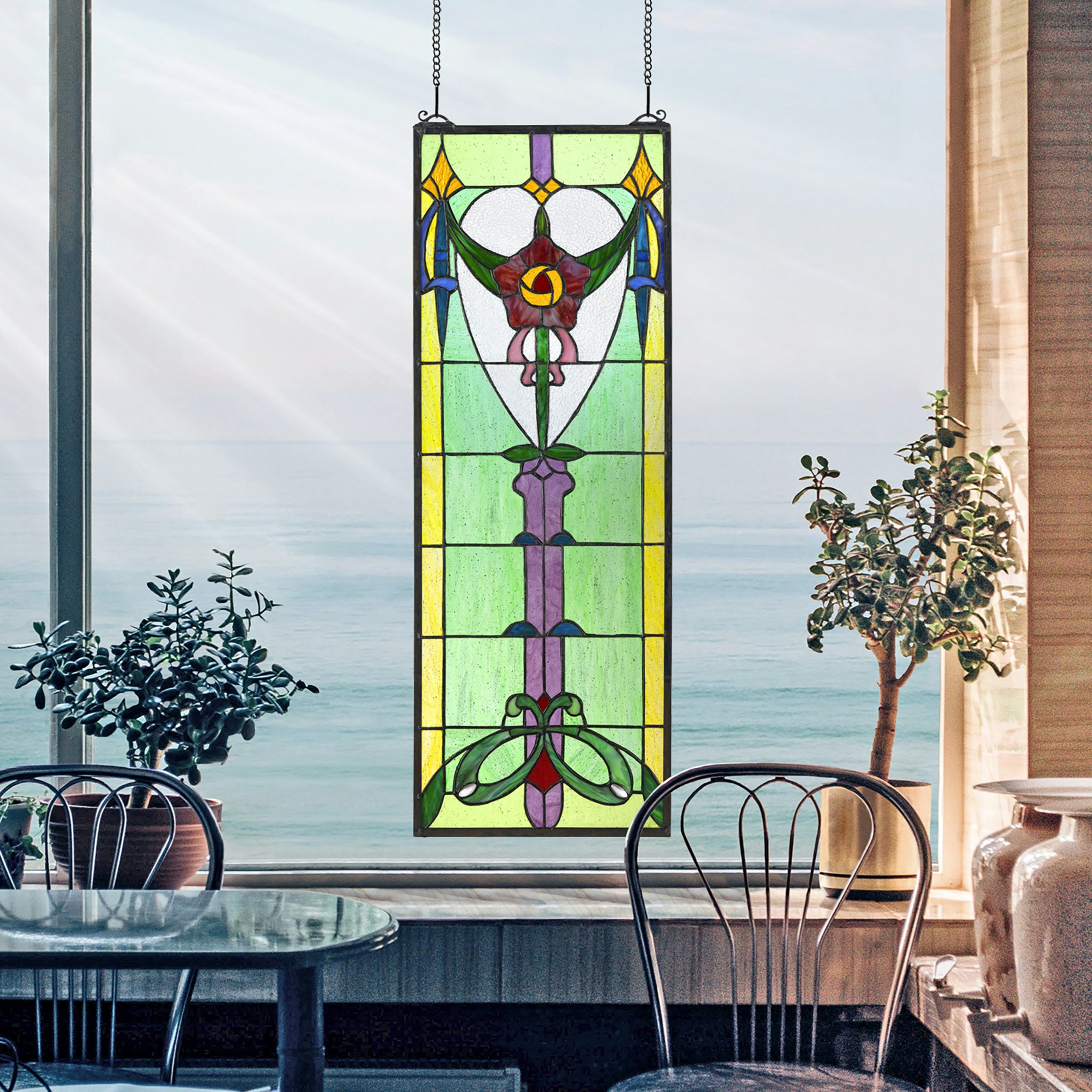 Toscano - Presentation Rose Tiffany-Style Stained Glass Window