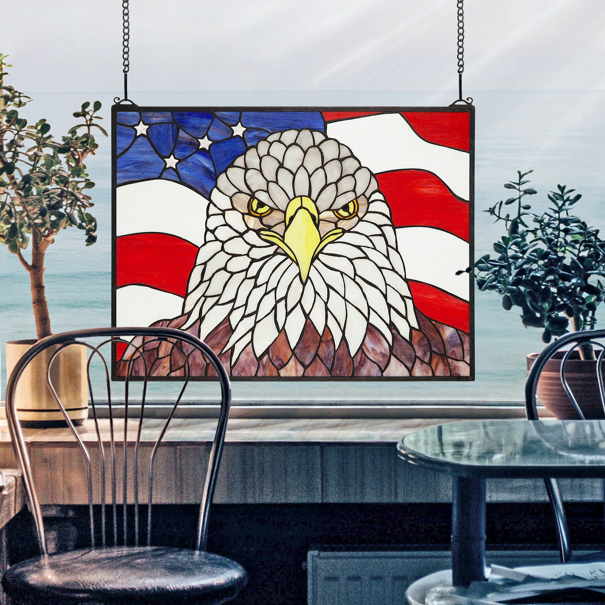 Toscano - American Patriot Bald Eagle Stained Glass Window